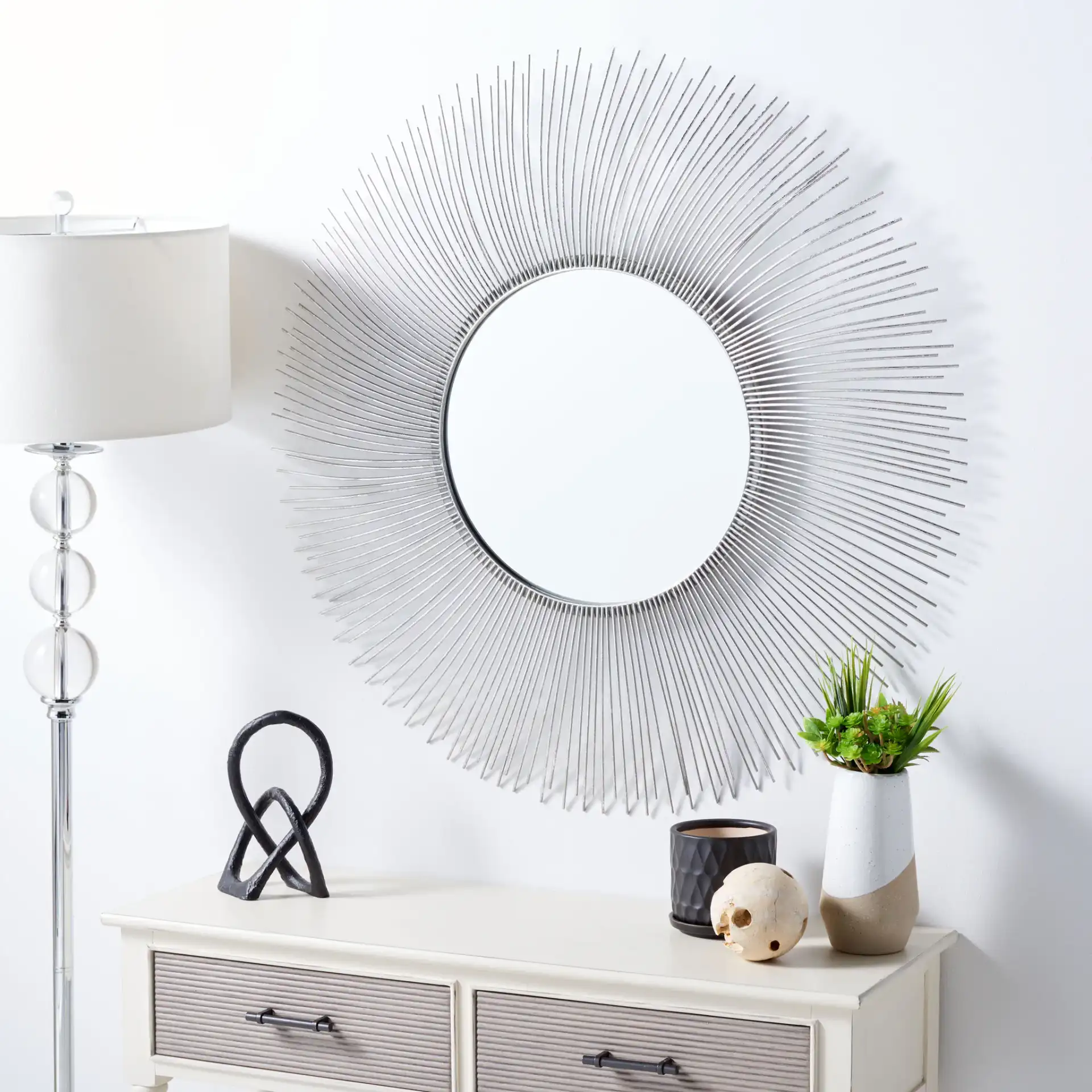Jaslene 35.25" Mirror in Silver Foil in a styled room
