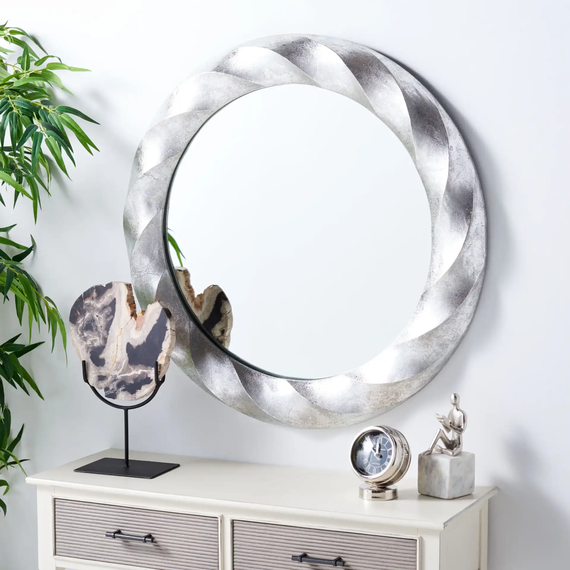 Winterrose Mirror in Silver in a styled room