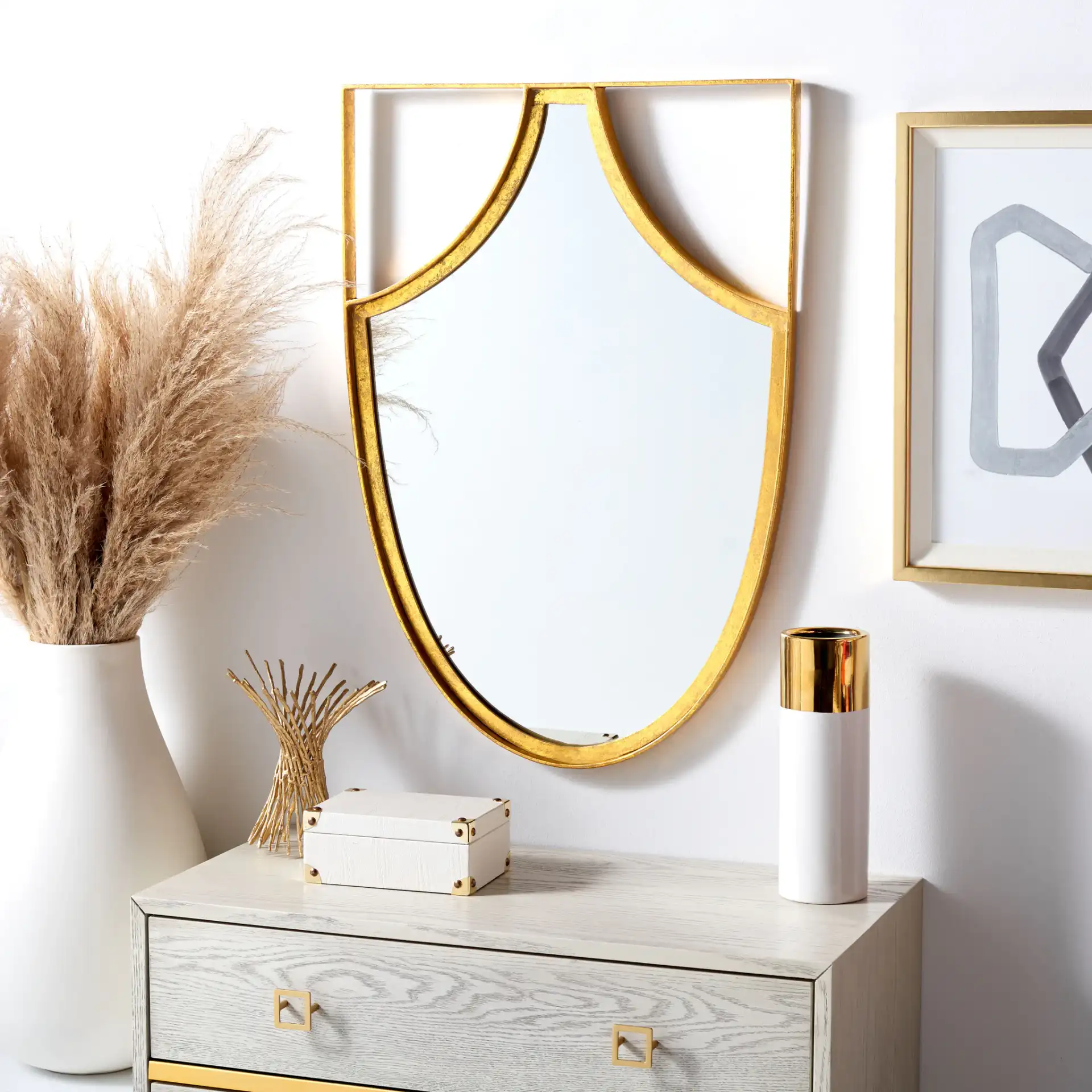 Tyne 21.75-Inch Mirror in Gold in a styled room