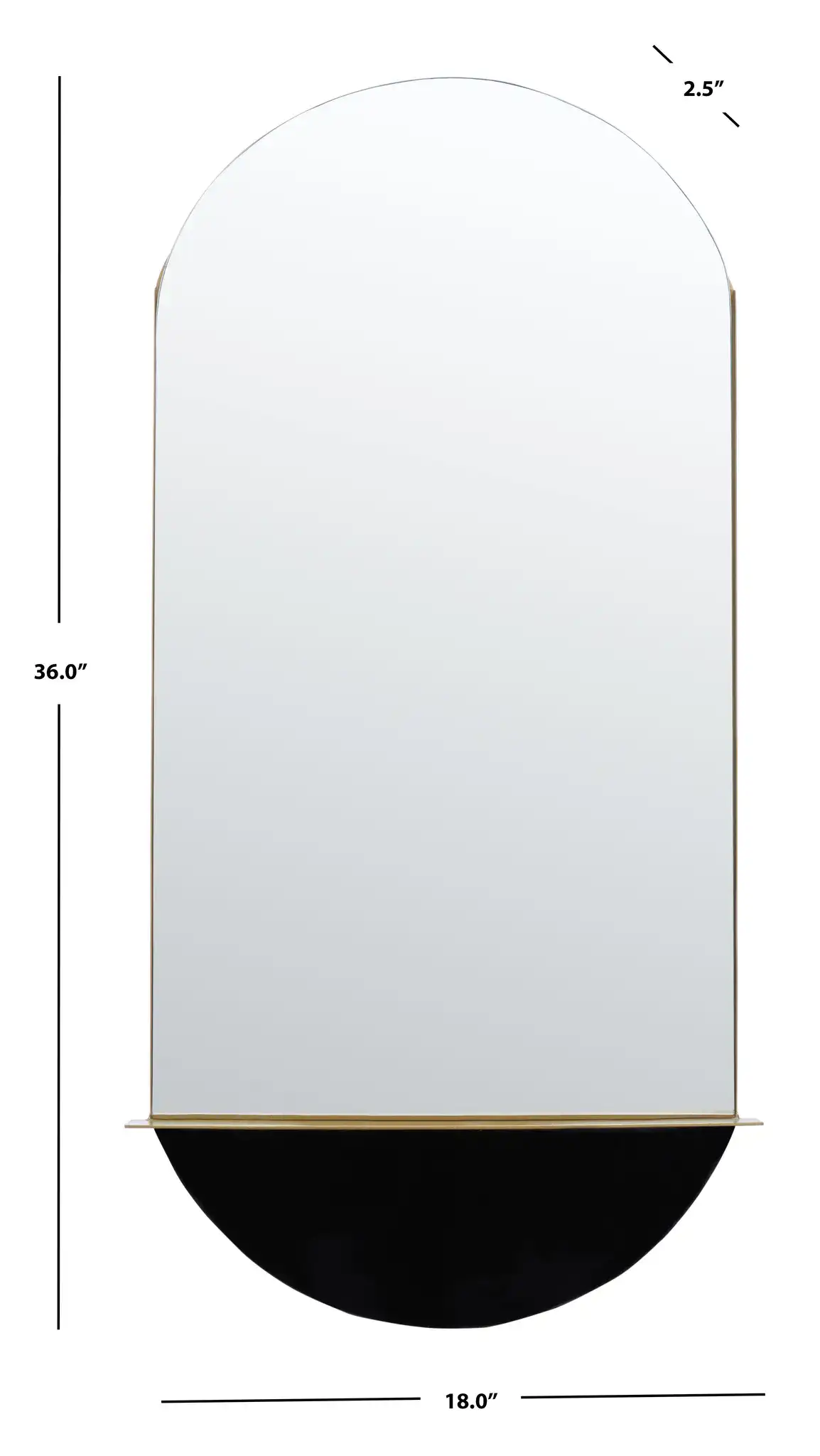 Norbury 18-Inch Mirror in Brass / Black, detail view