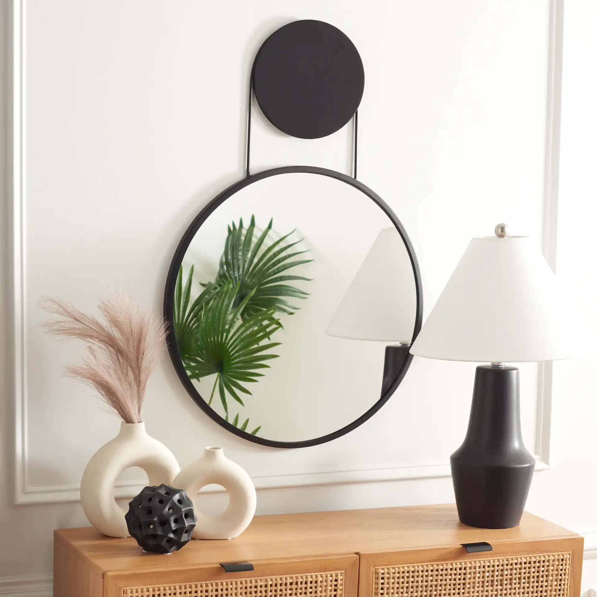 Aura 24-Inch Mirror in Matte Black in a styled room