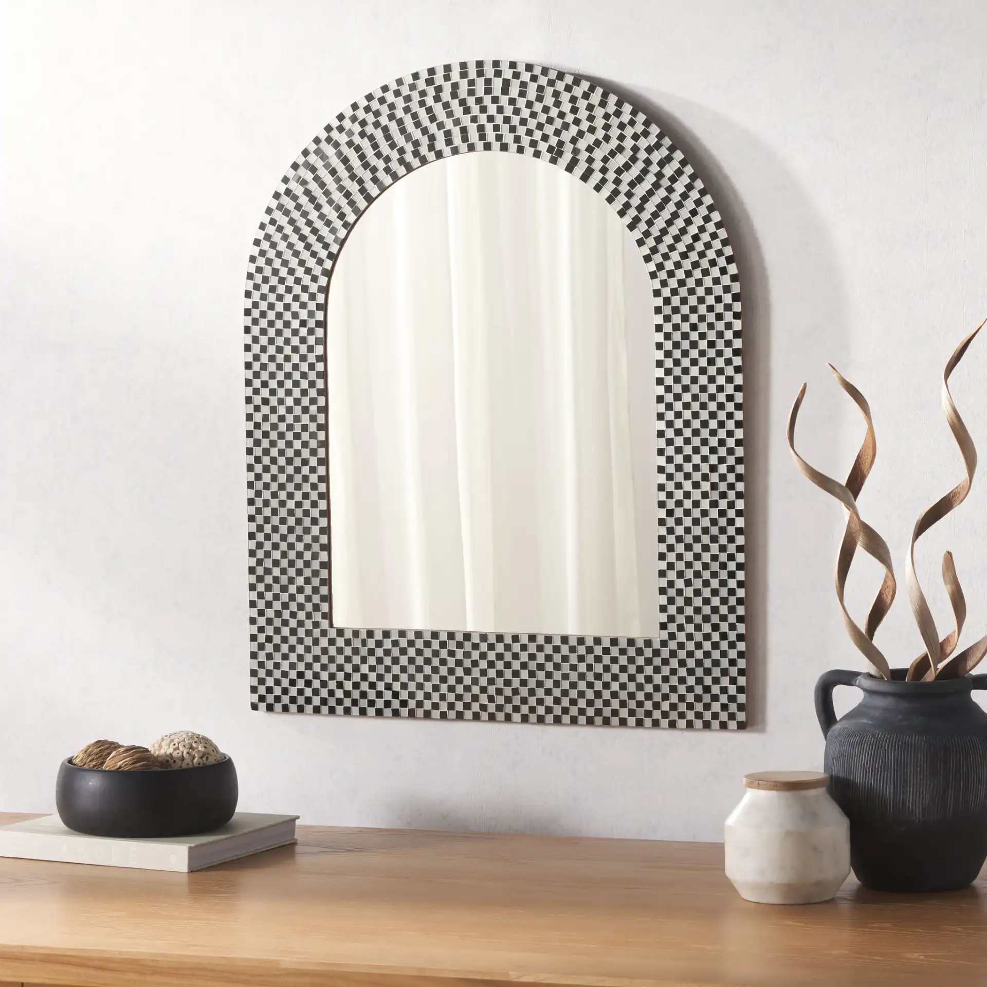 Martini Mirror in Black / White in a styled room
