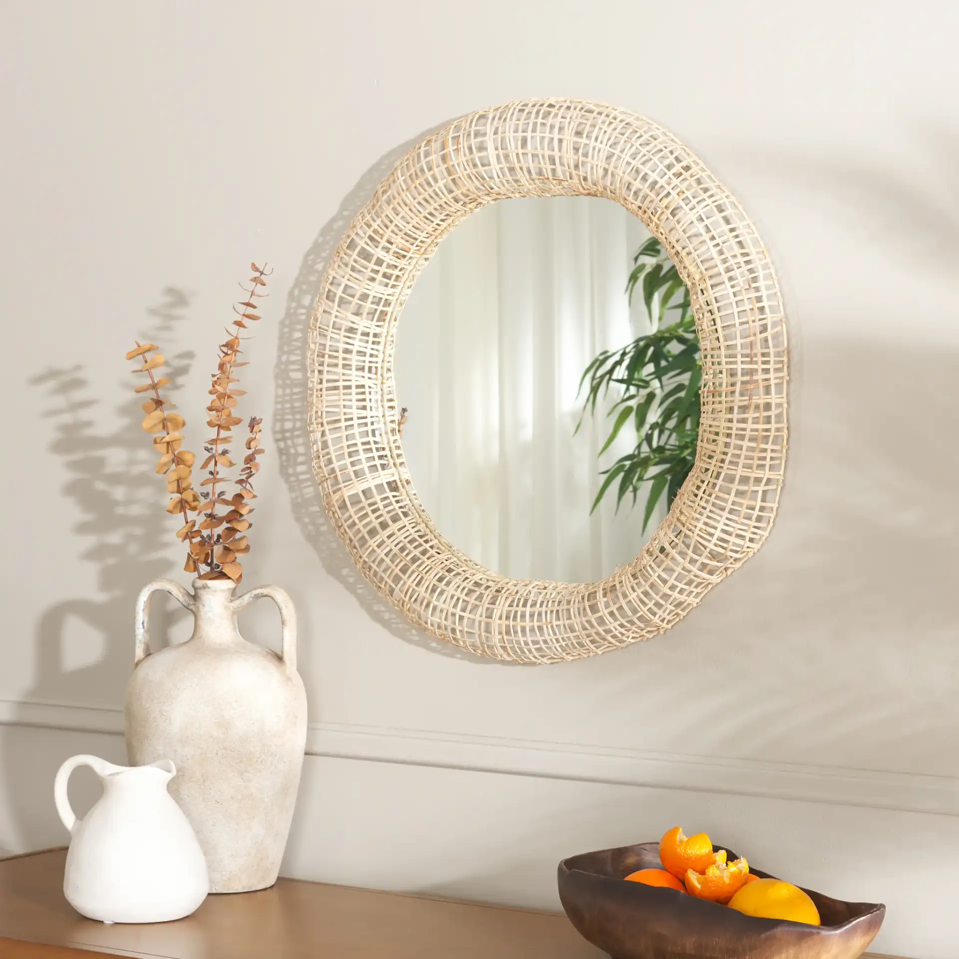 Alia 24-Inch Mirror in Natural in a styled room