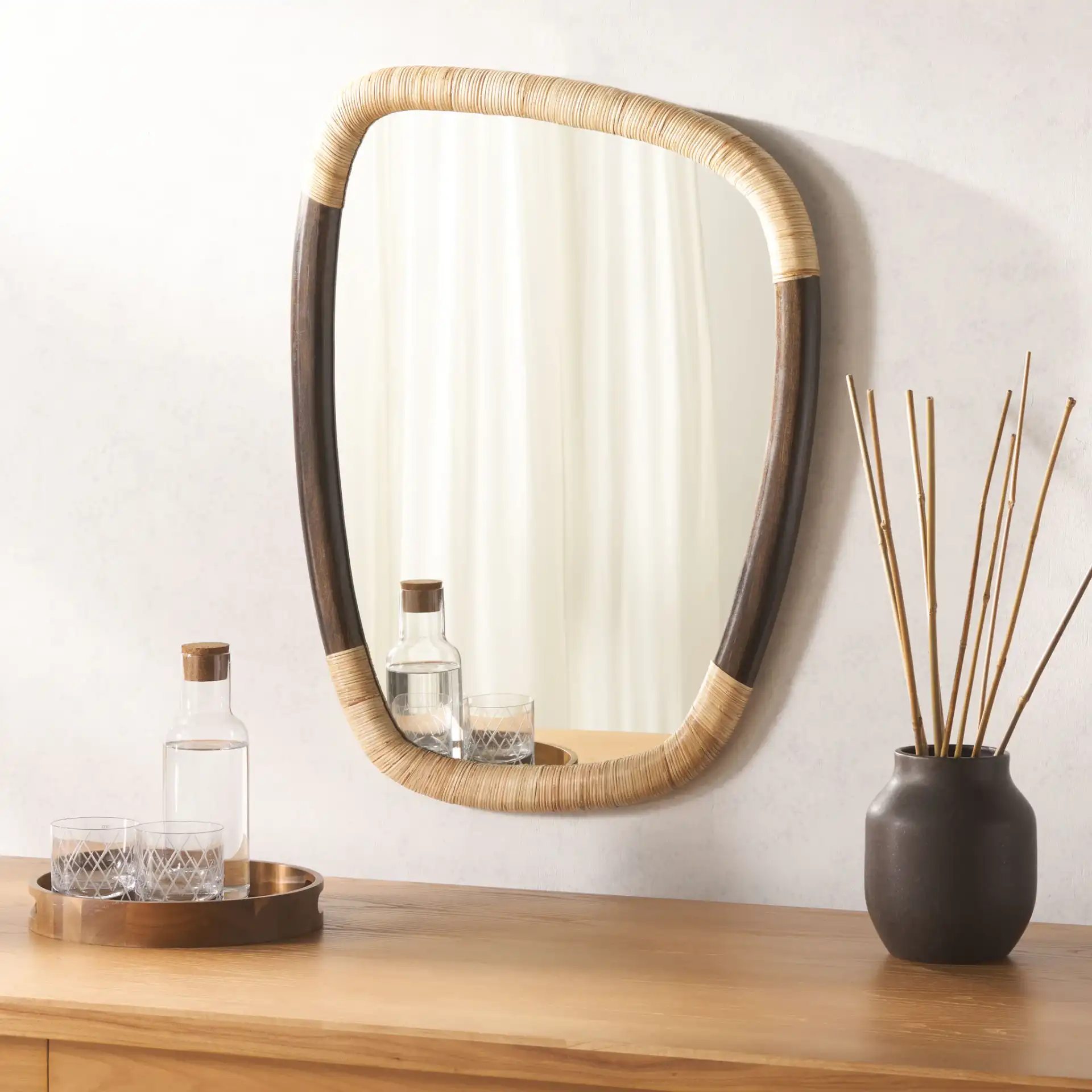 Rupa Mirror in Natural / Brown in a styled room