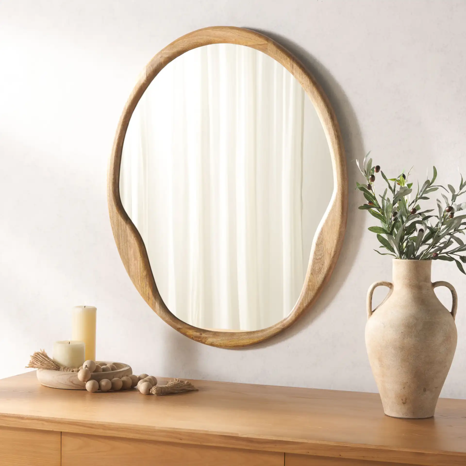 Paz 32-Inch Mirror in Natural in a styled room