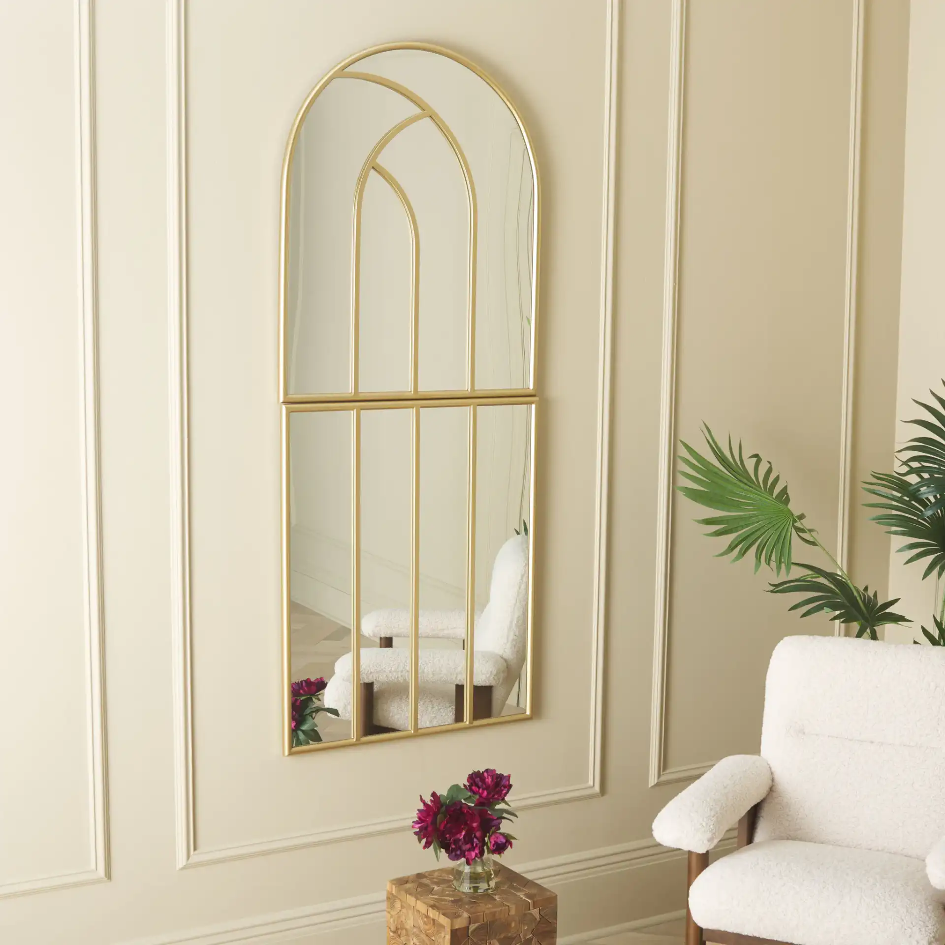 Emezza 30-Inch Mirror in Gold in a styled room