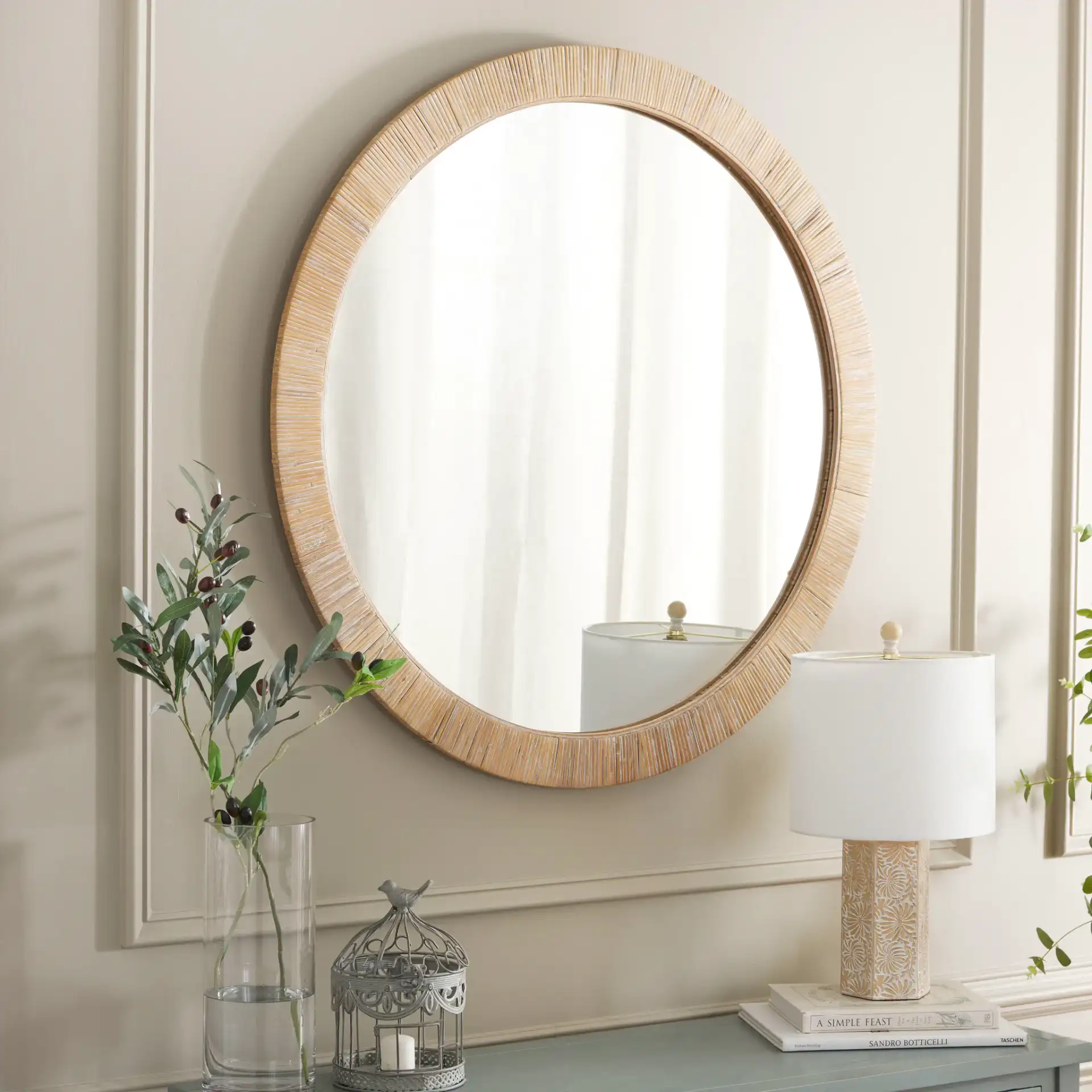 Mila 35.75" Mirror in Natural in a styled room