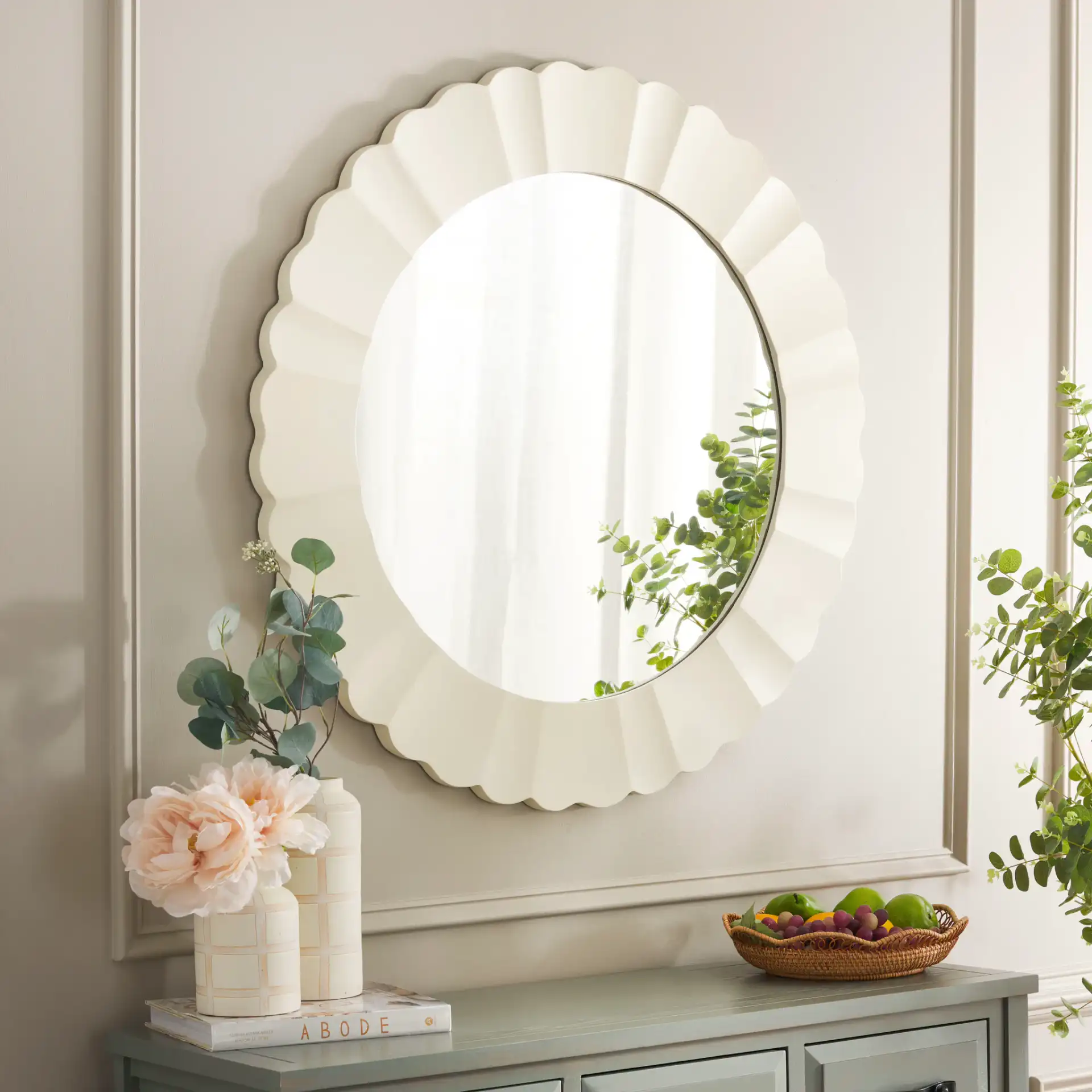 Nooa 36" Mirror in White in a styled room