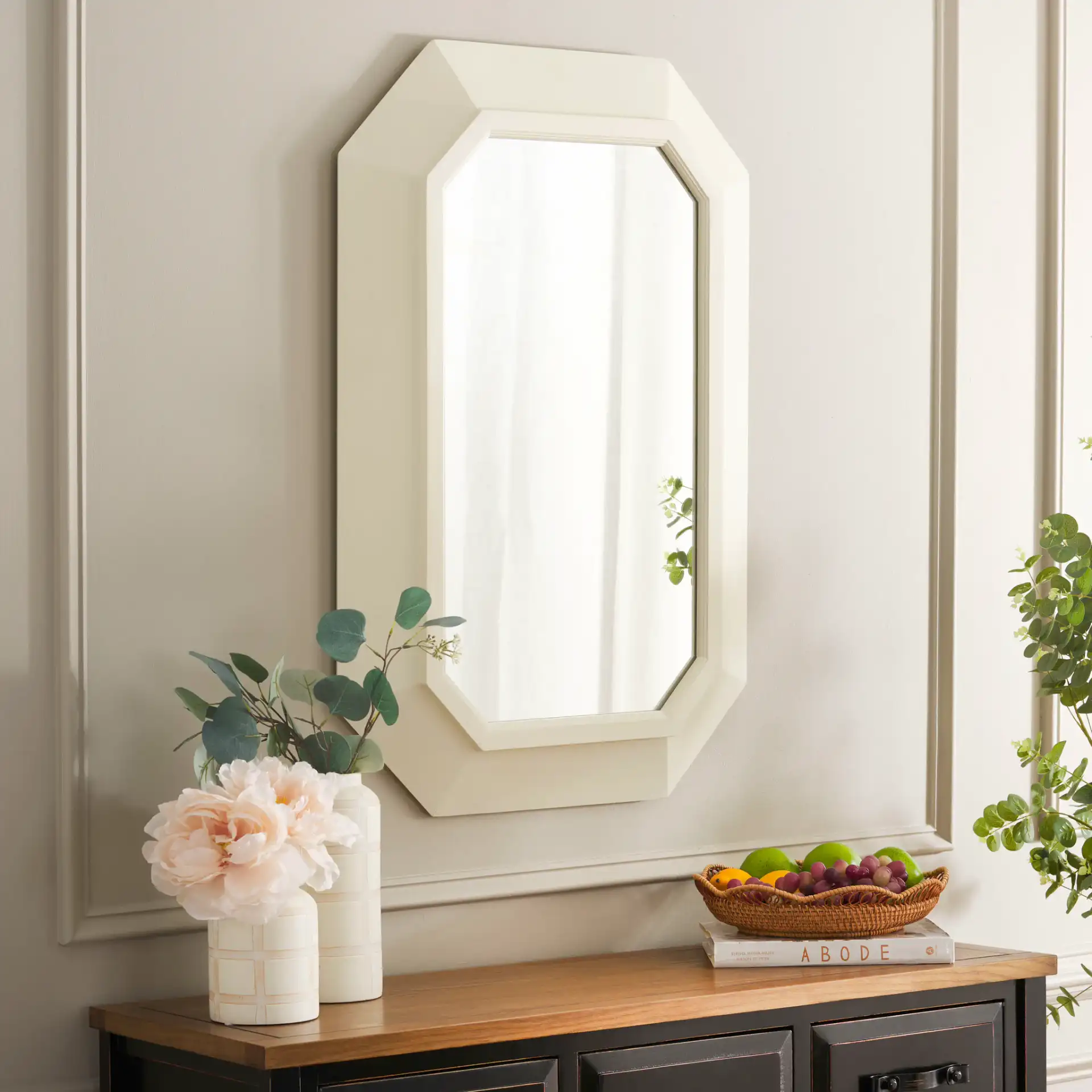 Zaira Mirror in White in a styled room