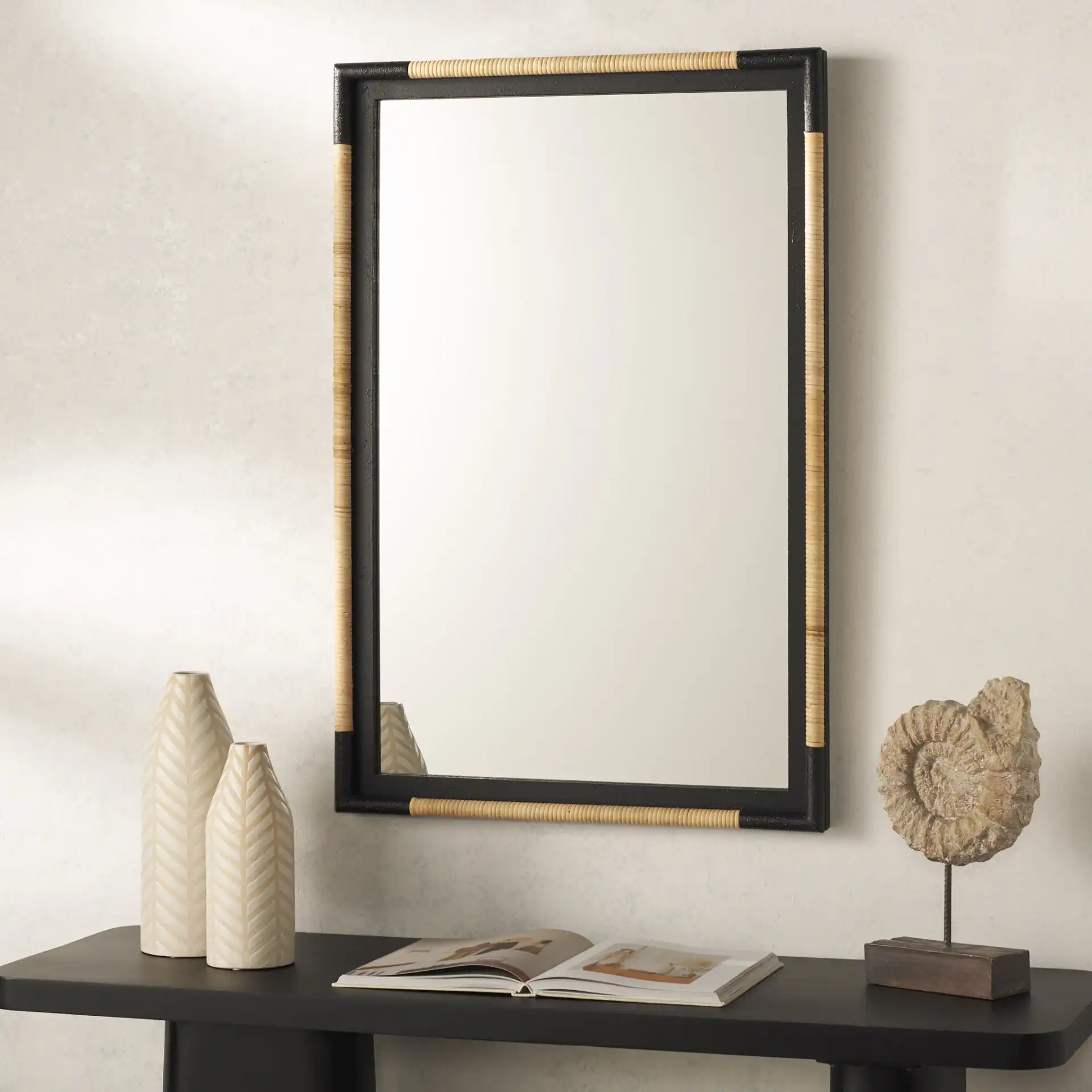 Renah 23.6-Inch Mirror in Natural / Black in a styled room