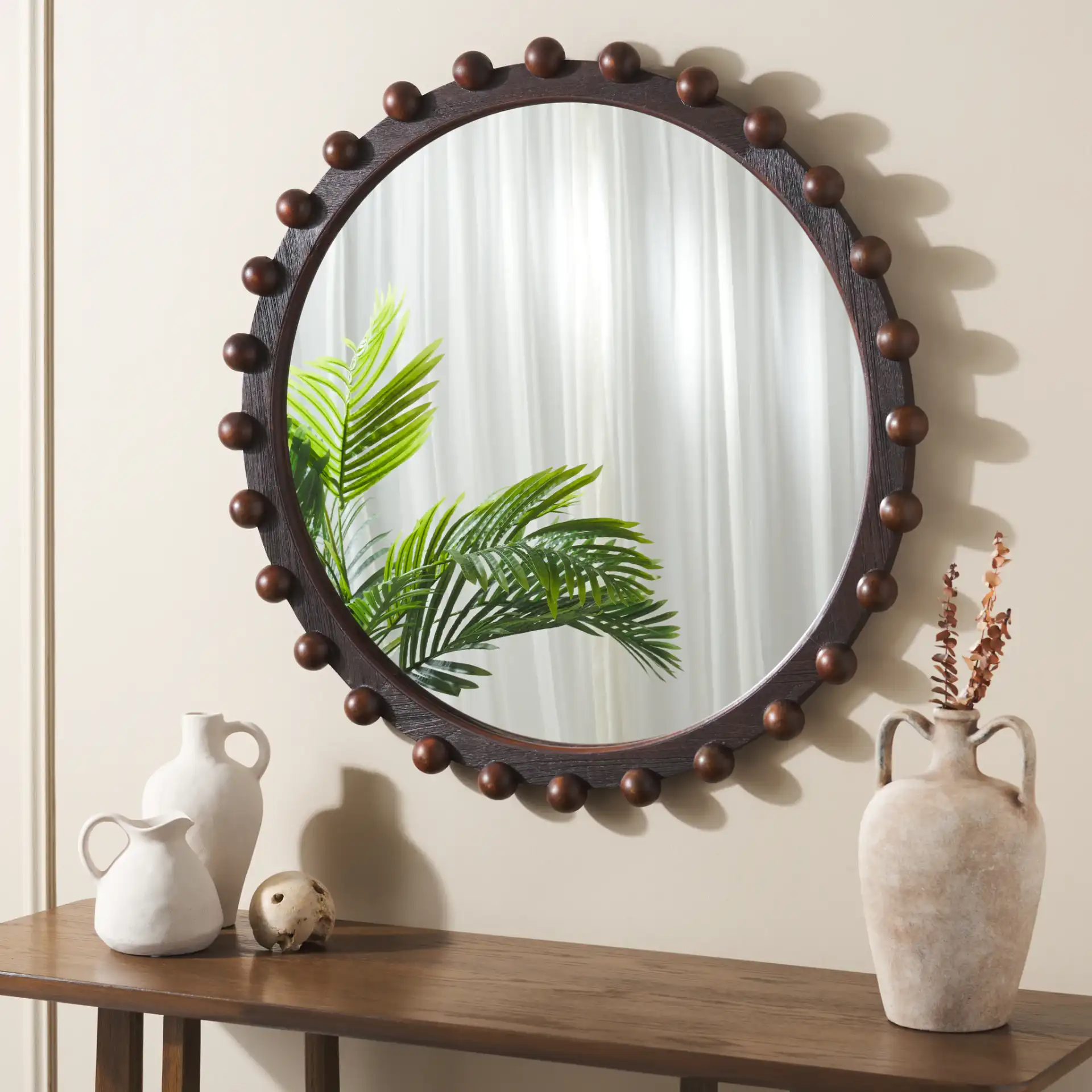 Lando Mirror in Walnut in a styled room