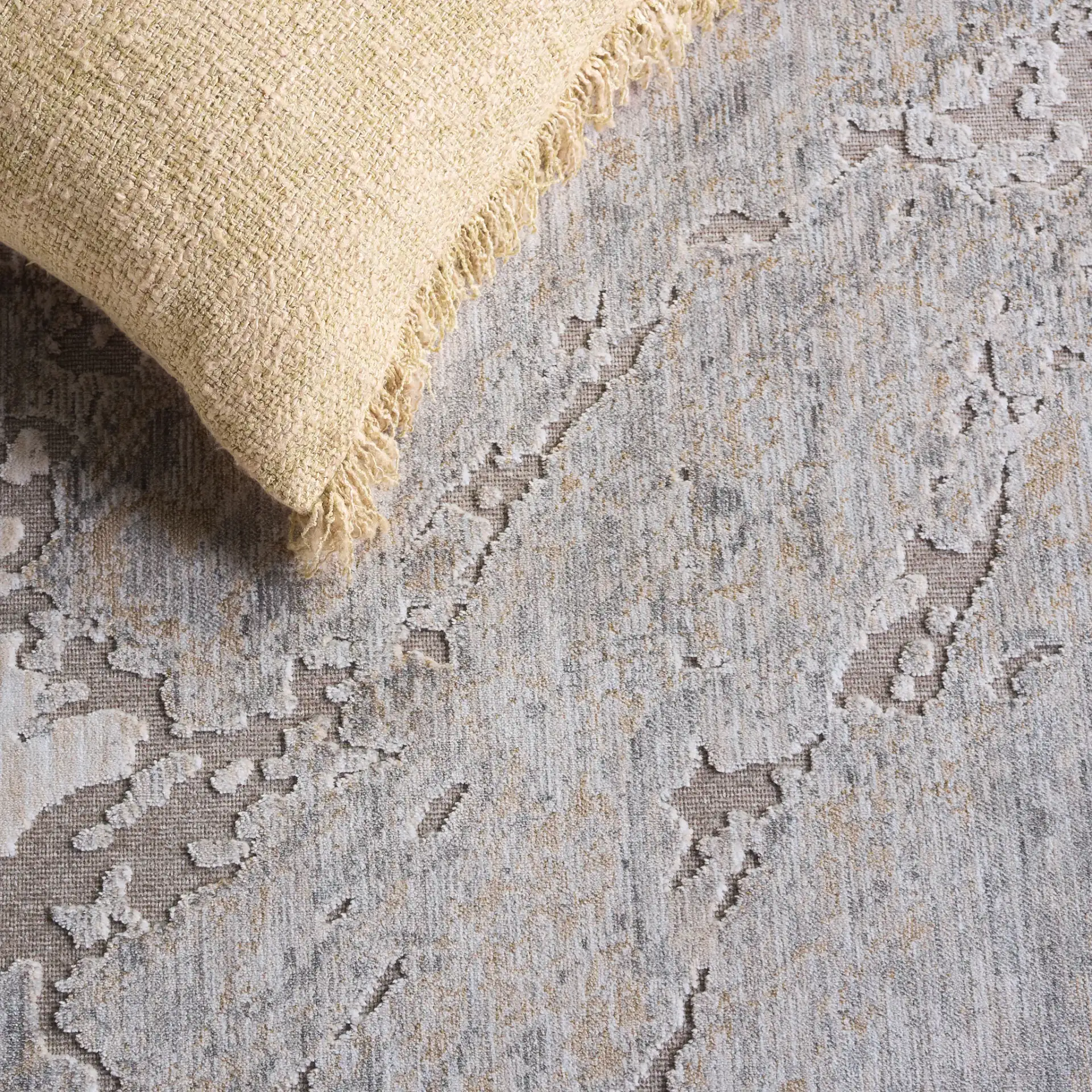 Marvel Marble Rug in Gray / Ivory in a styled room