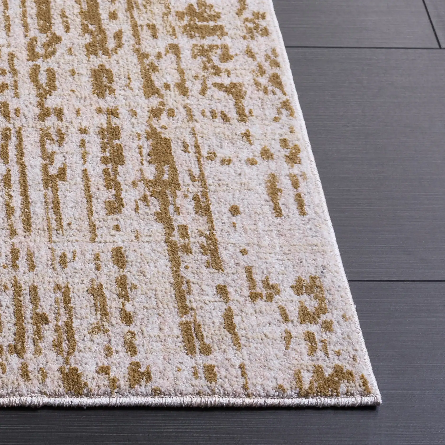Marvel Banded Circle Rug in Beige / Gray in a styled room