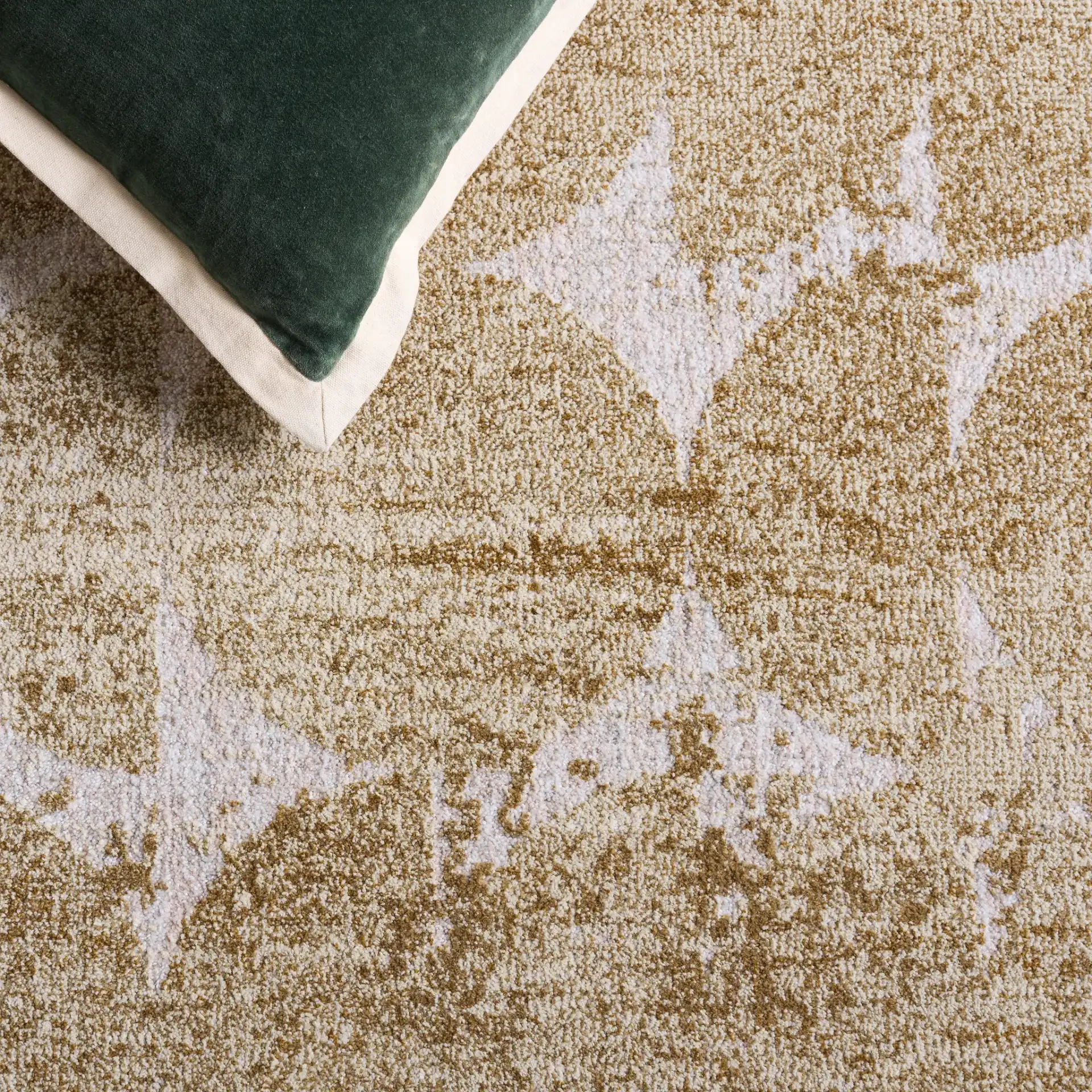 Marvel Banded Circle Rug in Beige / Gray in a styled room