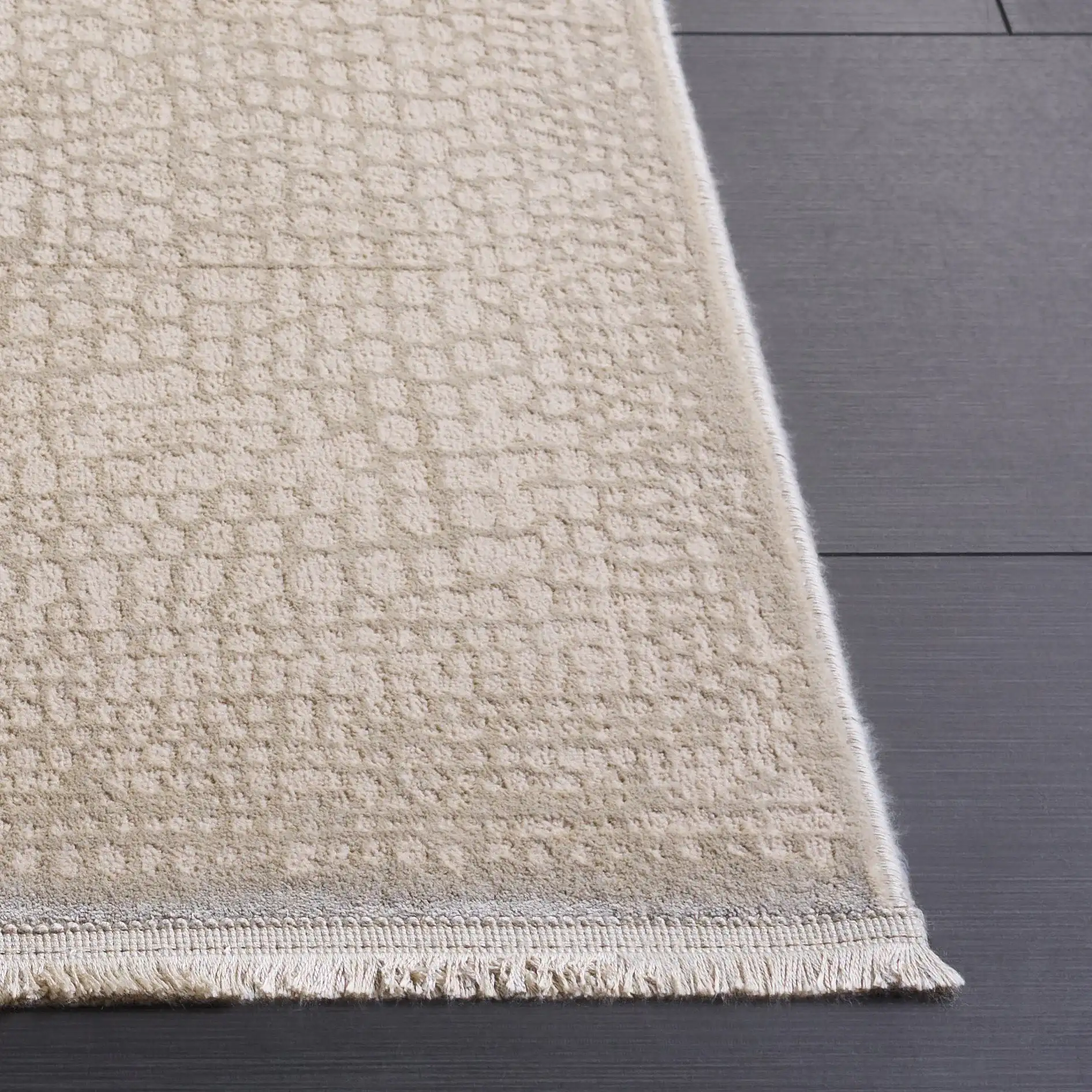 Marvel Concentric Dot Rug in Ivory / Beige in a styled room