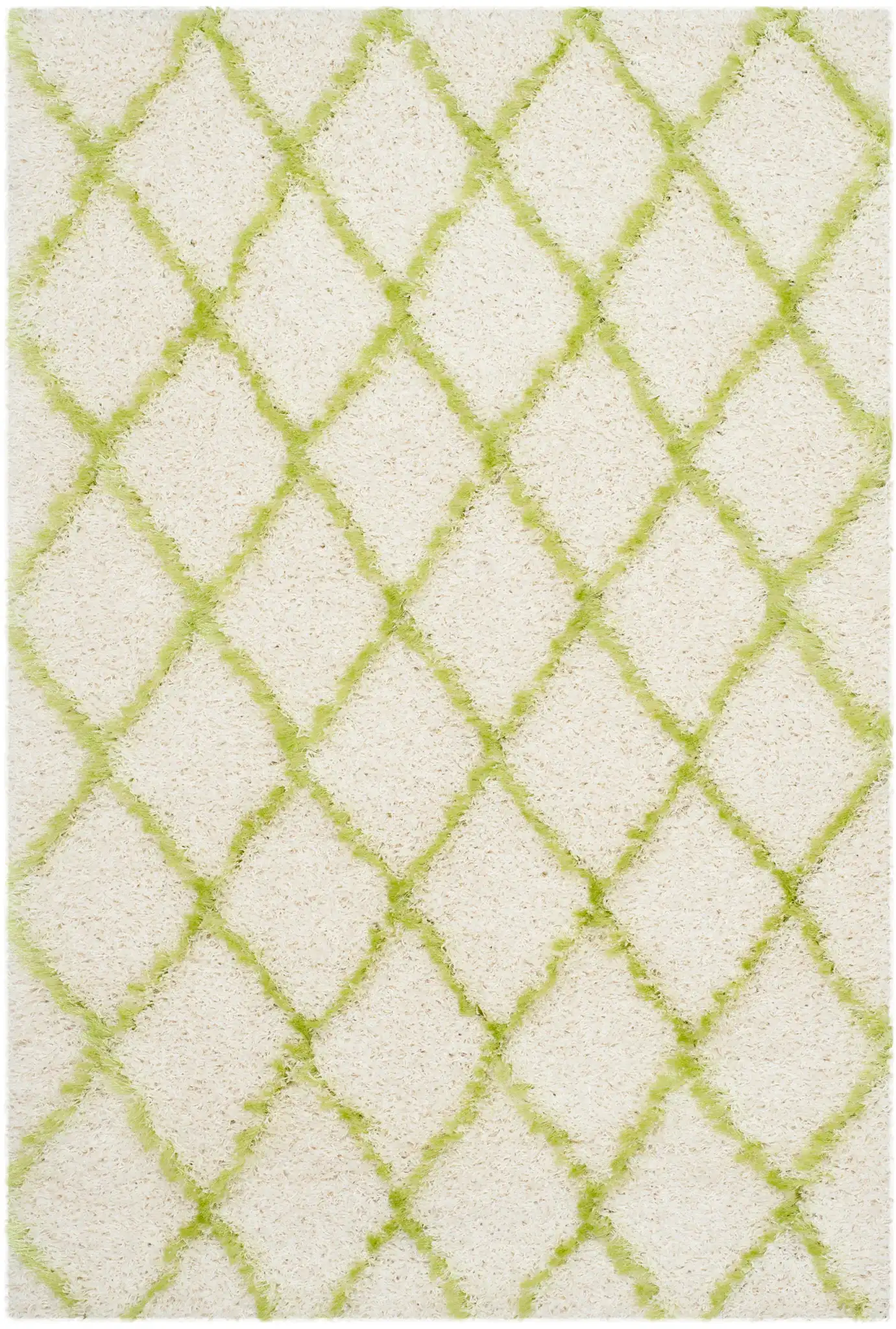 Moroccan Trellis Shag Rug in Ivory / Green