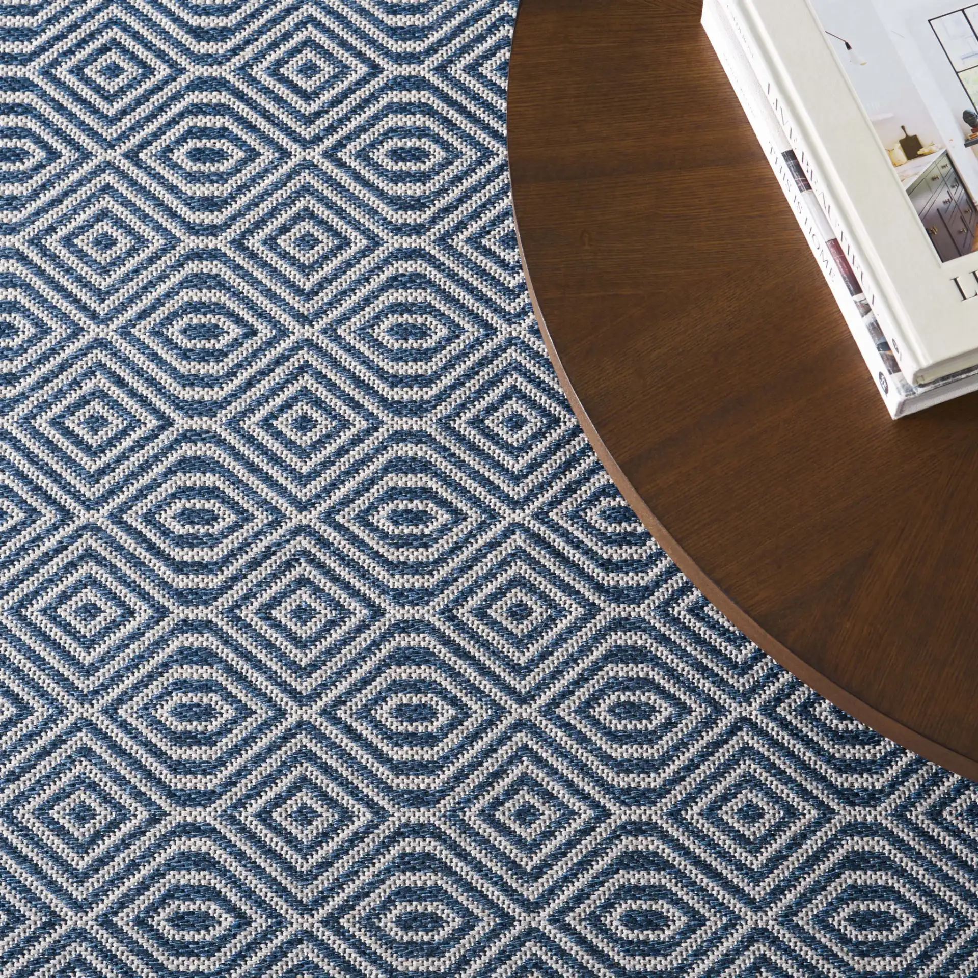 Martha Stewart Concentric Diamond Cotton Rug in Martha Stewart Concentric Diamond Cotton Rug in a styled room
