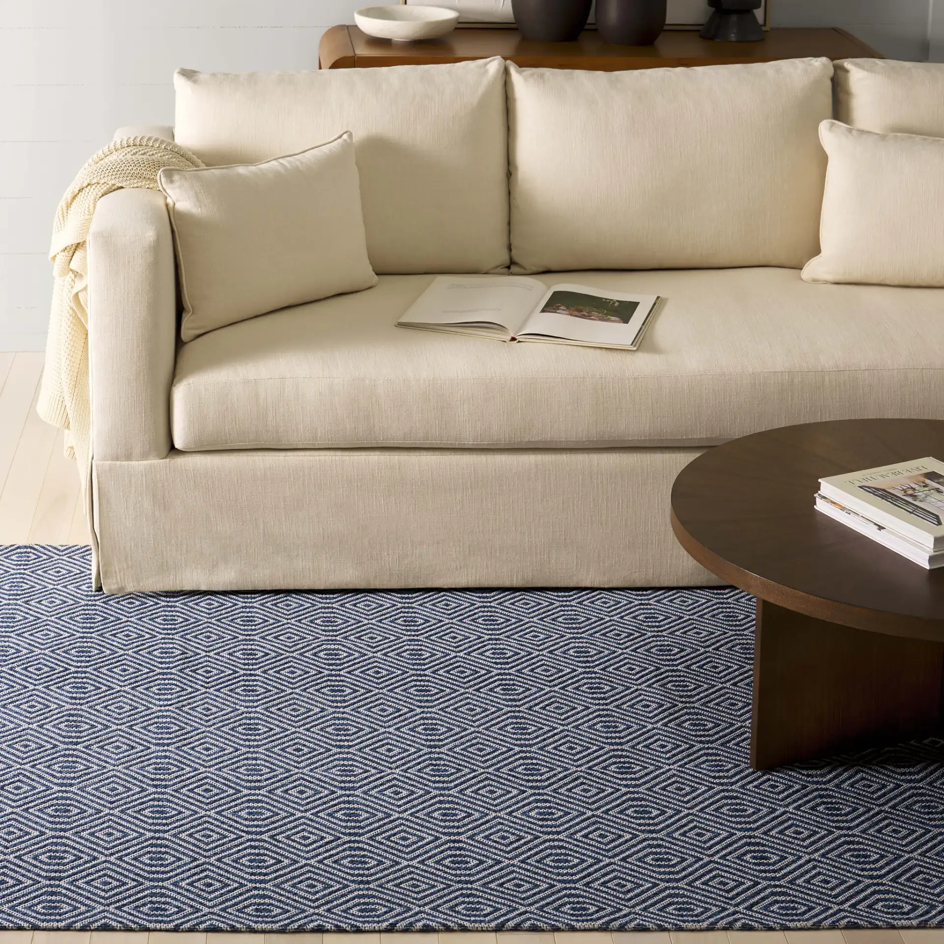 Martha Stewart Concentric Diamond Cotton Rug in Martha Stewart Concentric Diamond Cotton Rug in a styled room