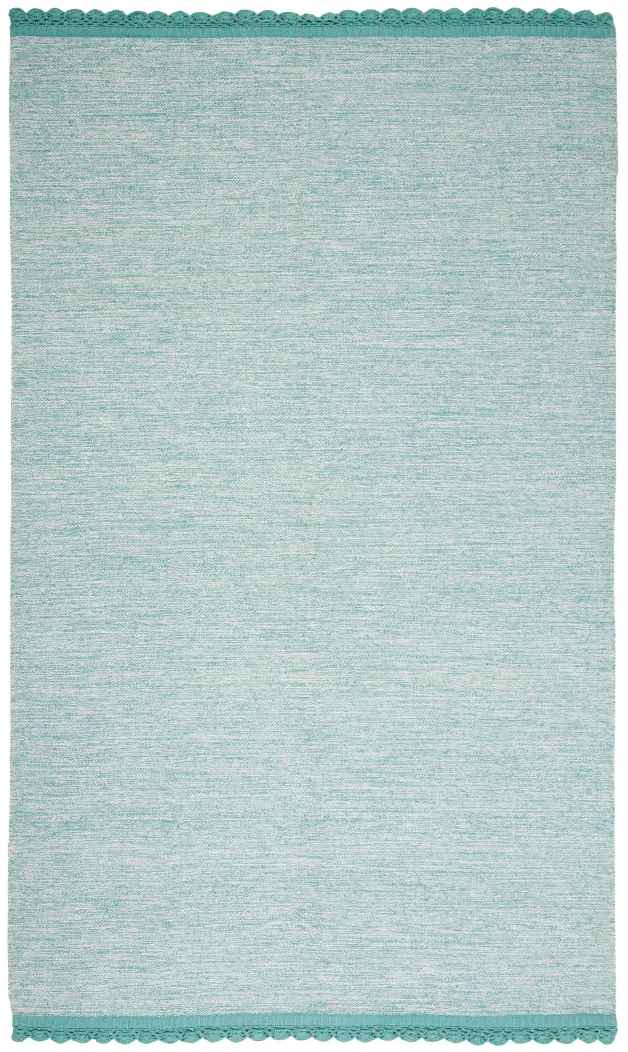 Montauk Scalloped Border Hand-Woven Cotton Rug in Turquoise