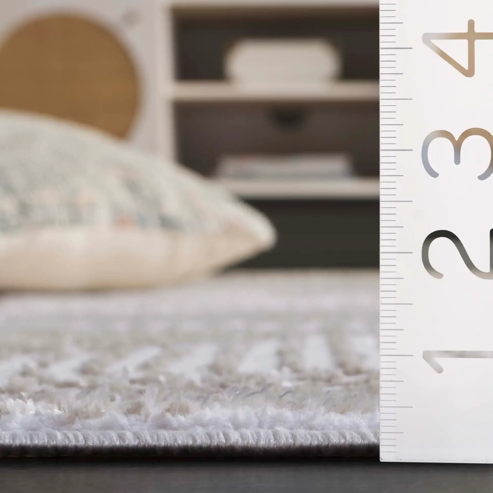 Maya Concentric Arch Rug in Ivory / Beige in a styled room