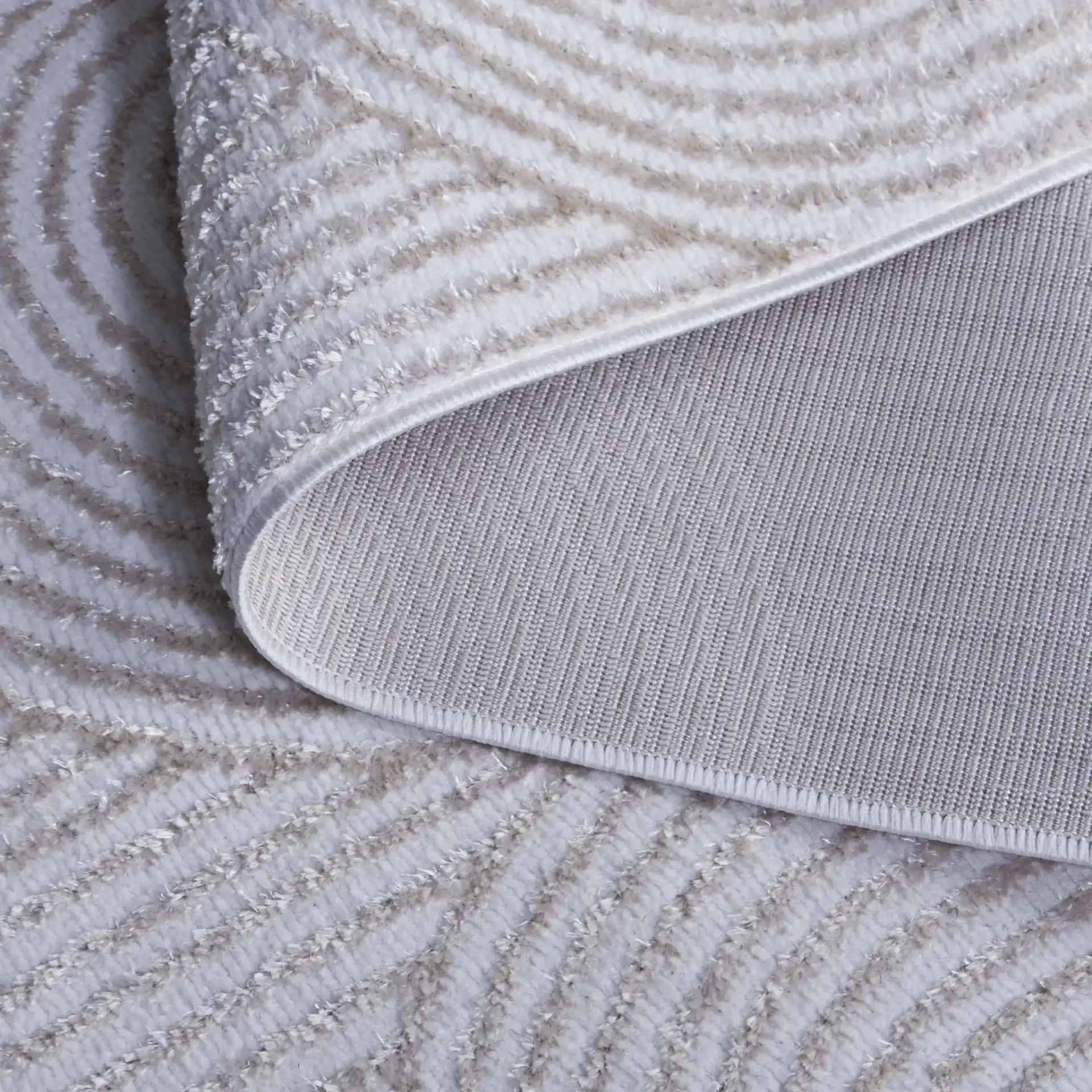 Maya Concentric Arch Rug in Ivory / Beige in a styled room