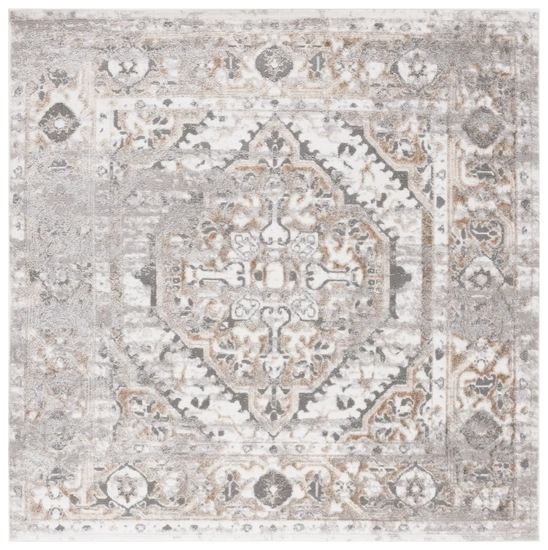 Maya Distressed Medallion Rug in Ivory / Gray Beige