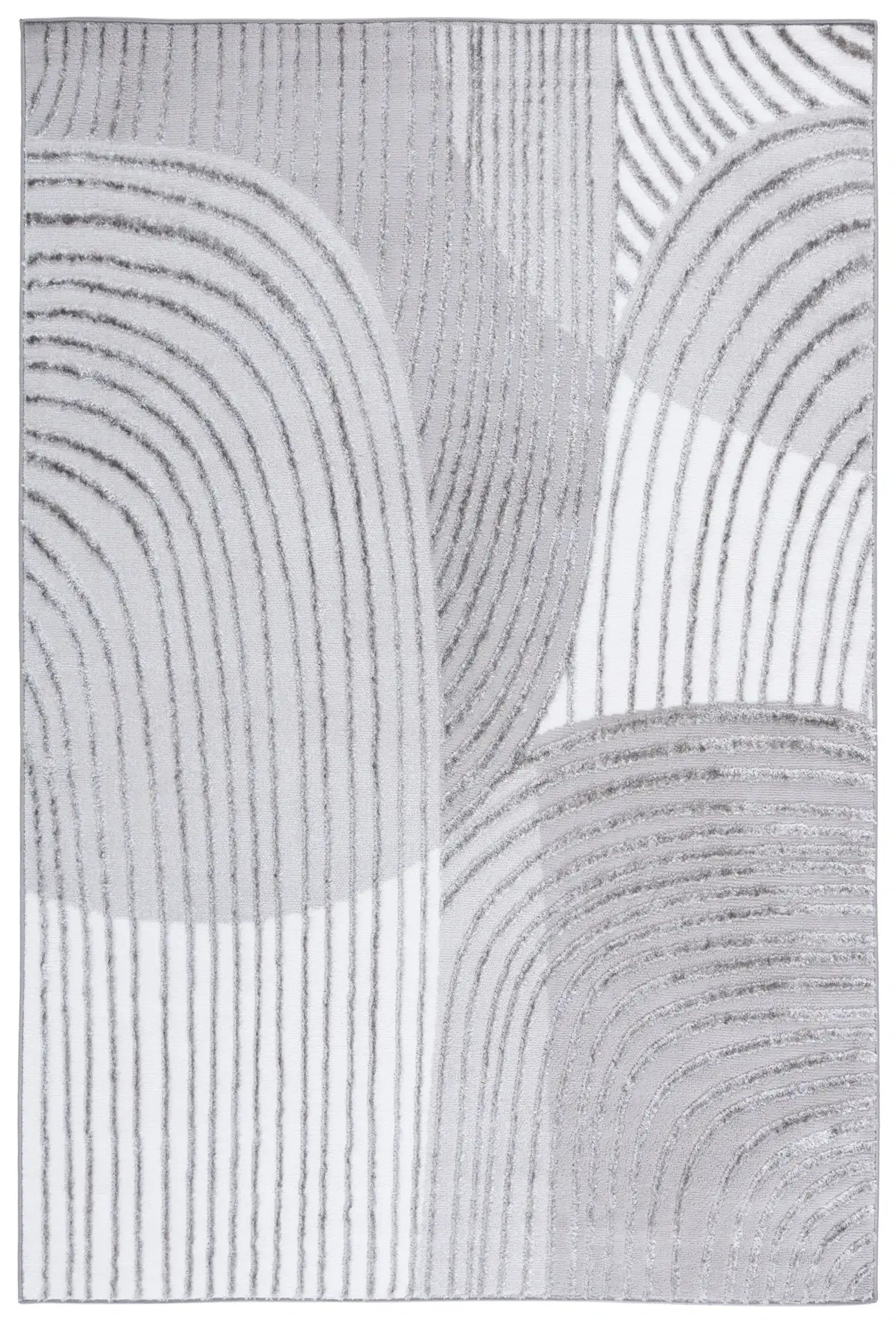 Maya Curved Stripe Rug in Ivory / Gray