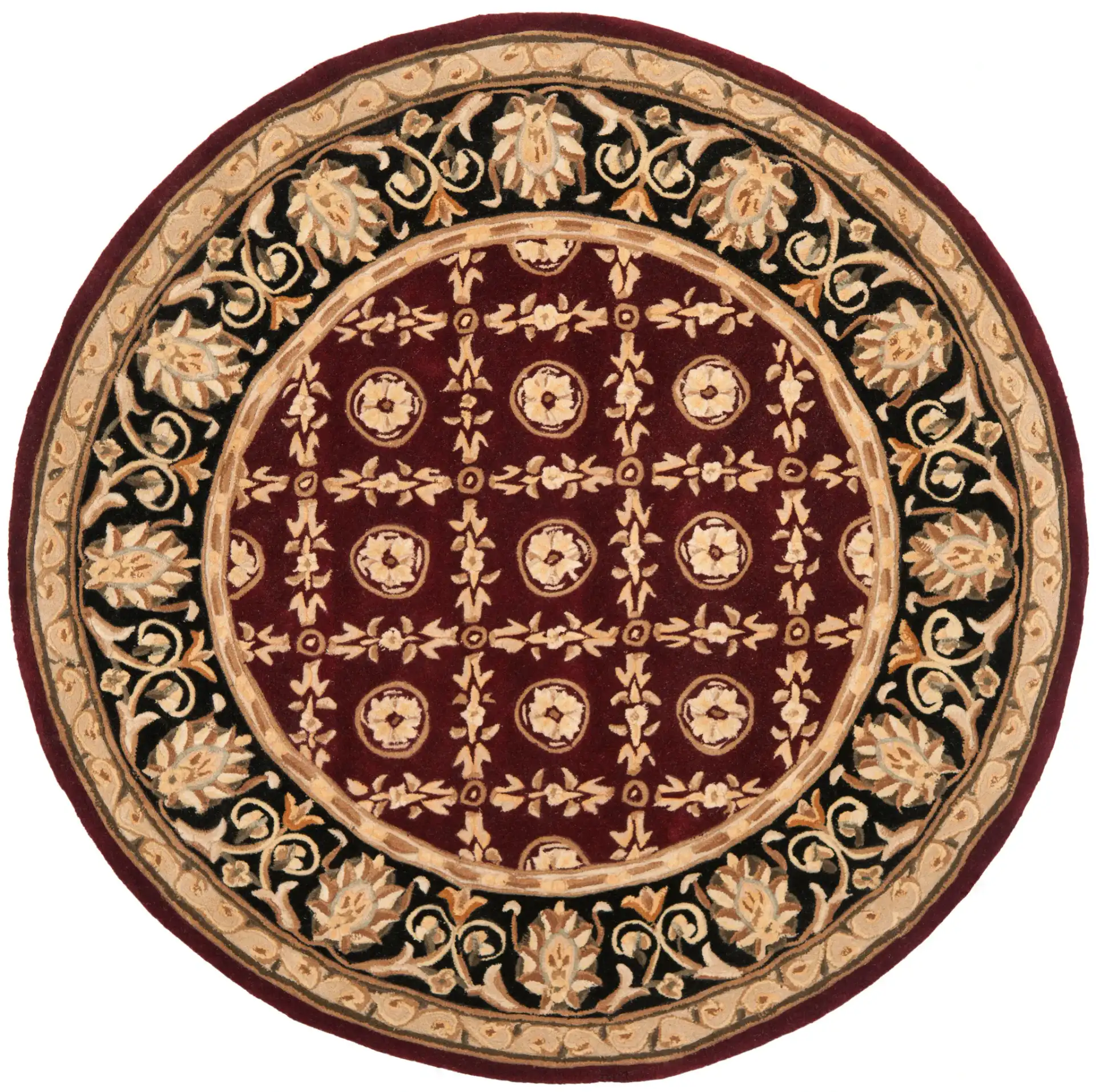 Naples Floral Grid Hand-Tufted Wool Rug in Burgundy / Black