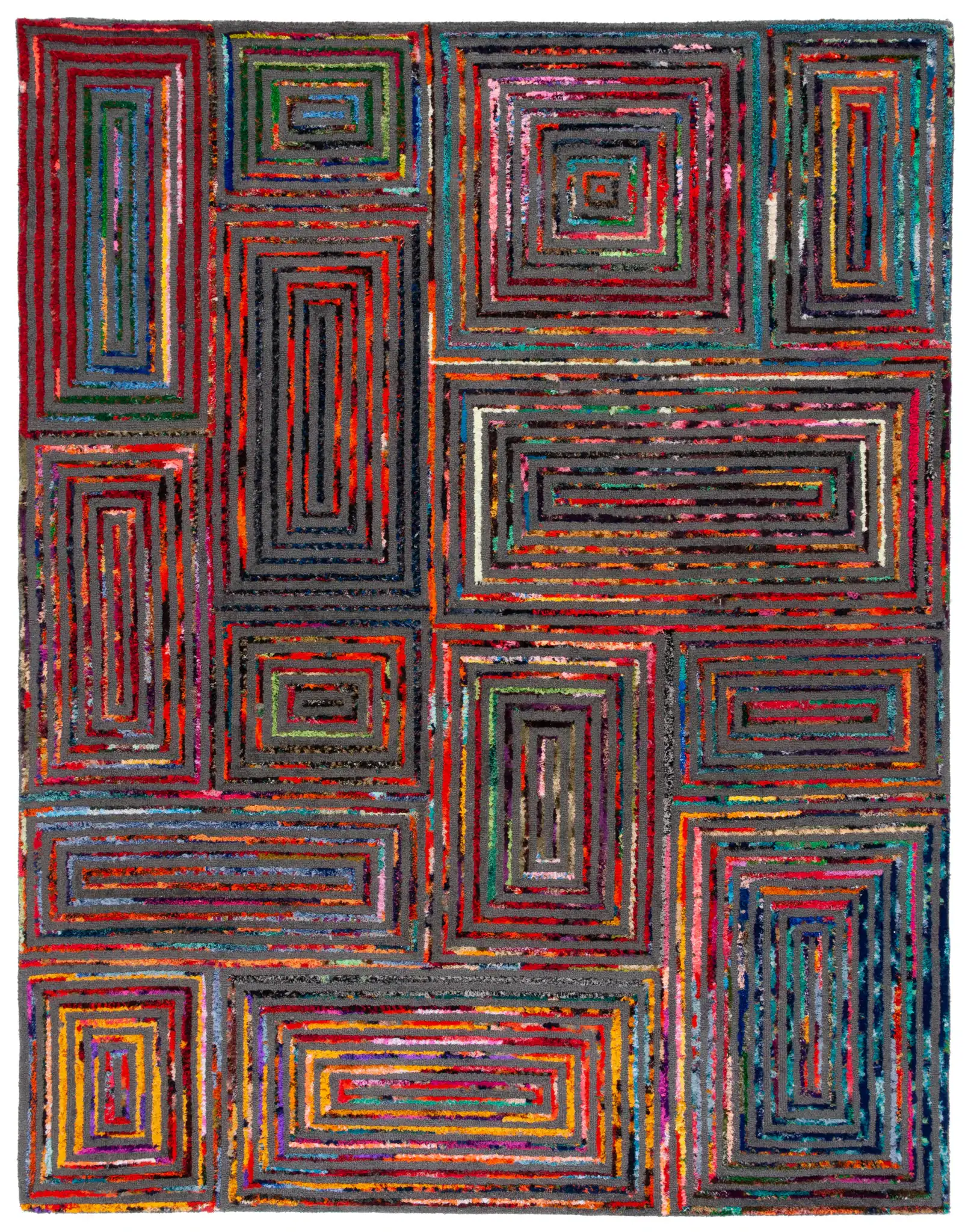Nantucket Patchwork Blocks Hand-Tufted Rug in Charcoal