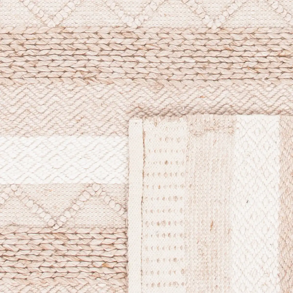 Natura Striped Chevron Hand-Woven Rug in Beige in a styled room