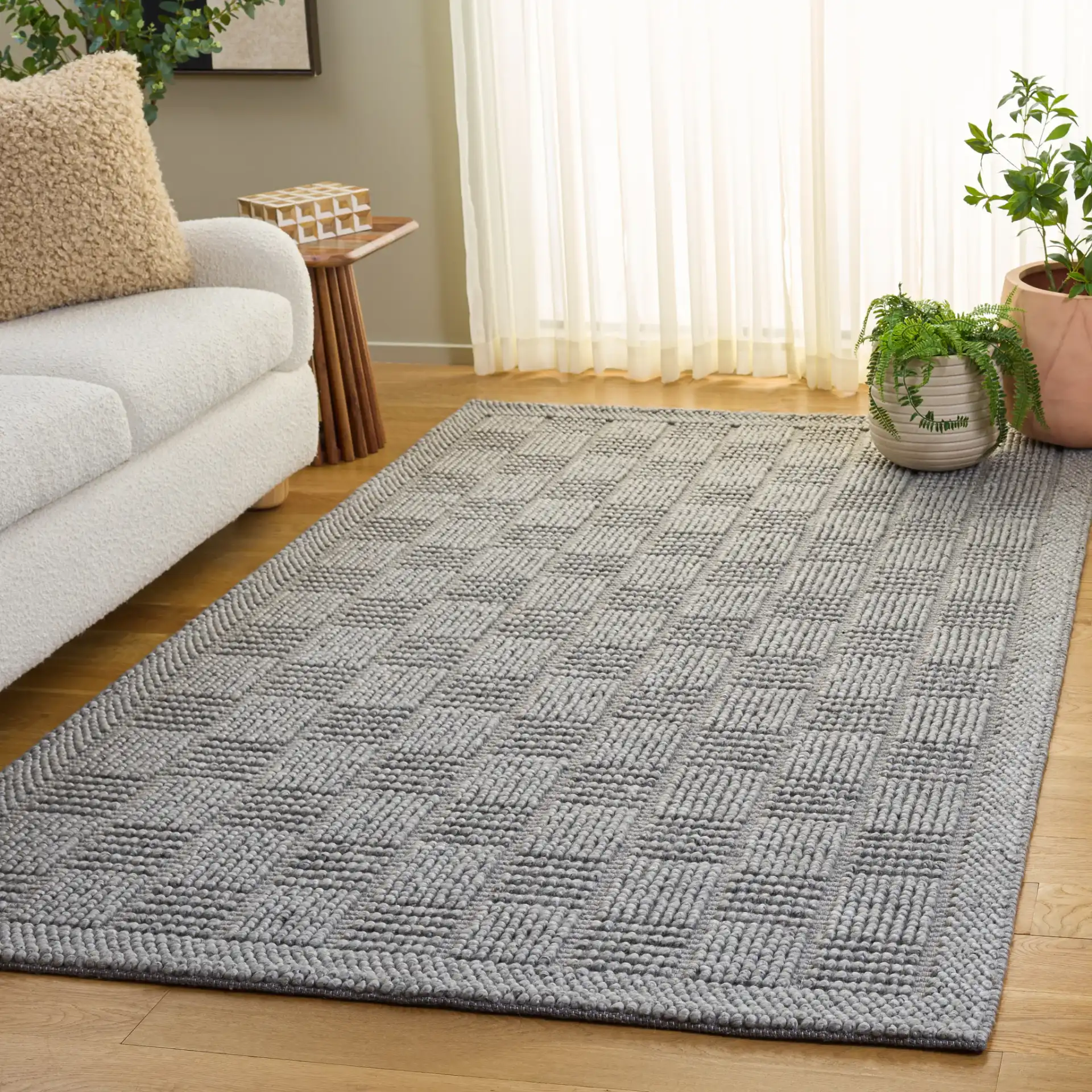Natura Basketweave Hand-Woven Rug in Gray in a styled room