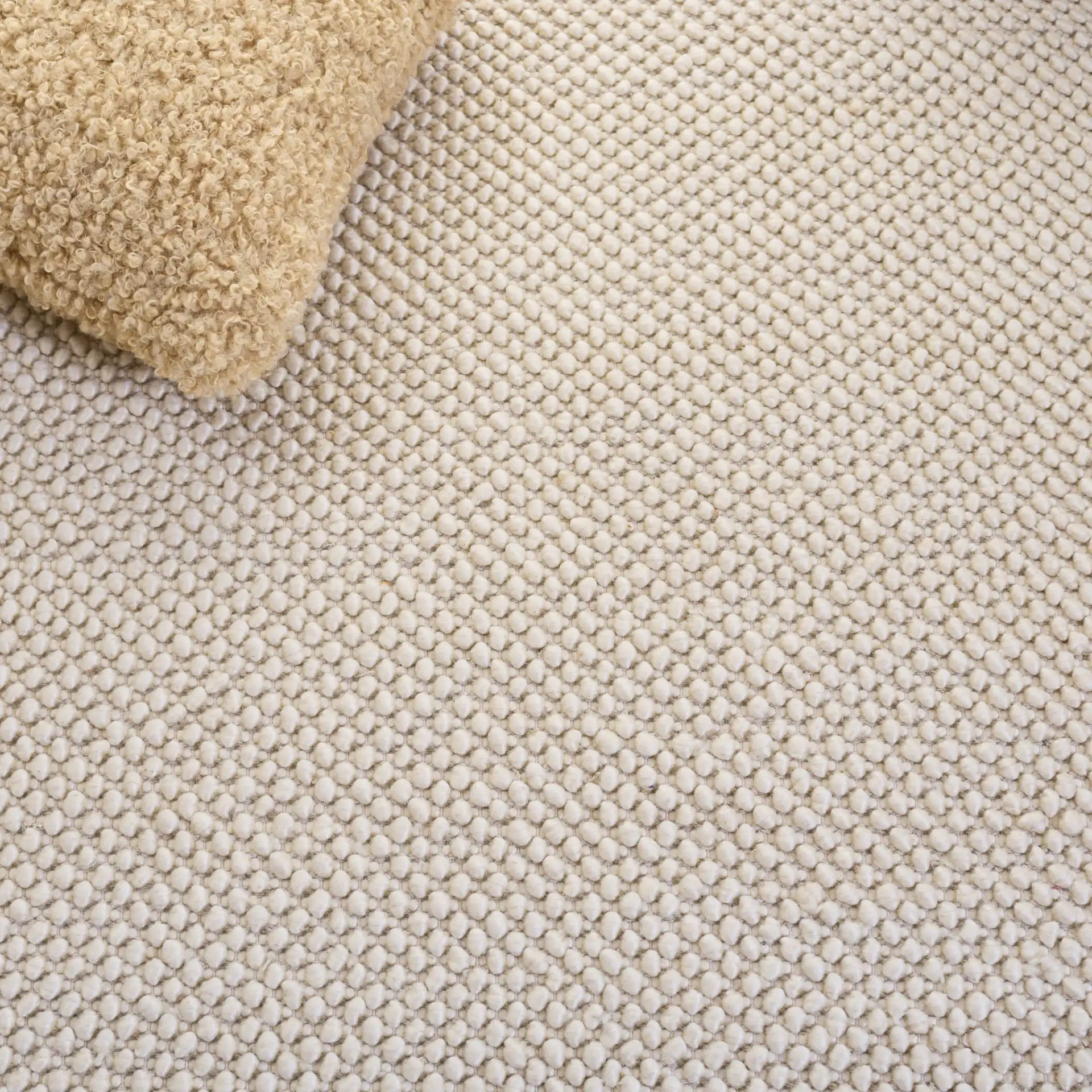 Natura Pebble Border Hand-Woven Rug in Ivory in a styled room
