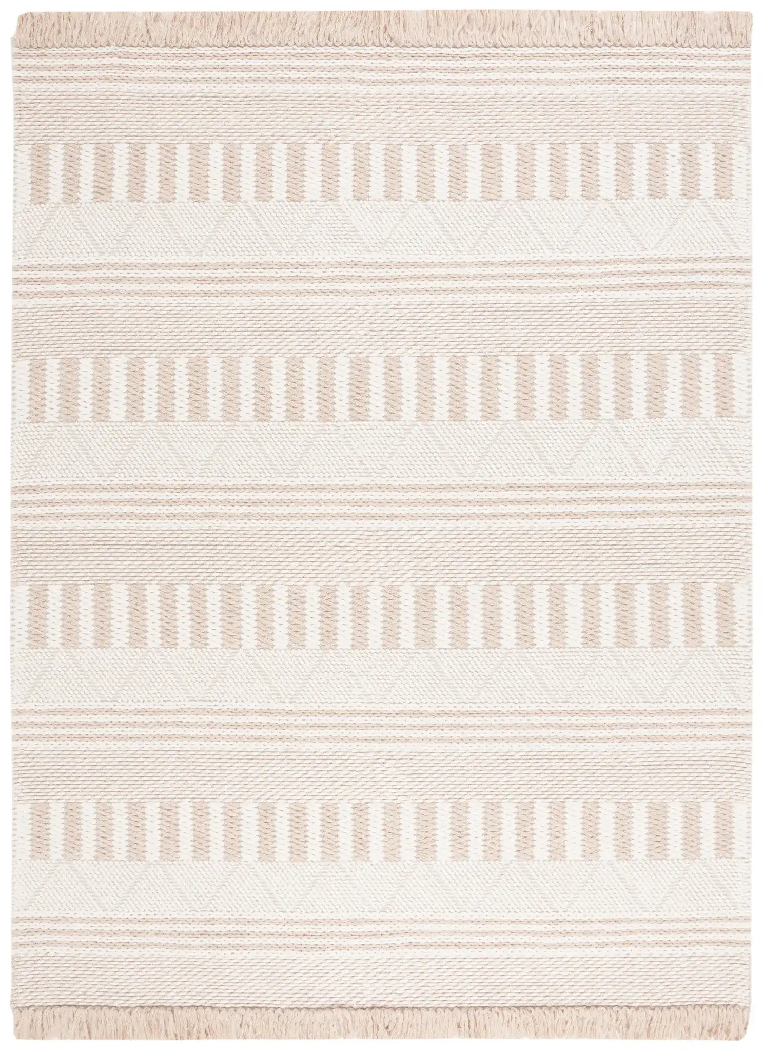 Natura Banded Stripe Hand-Woven Wool Rug in Ivory / Taupe