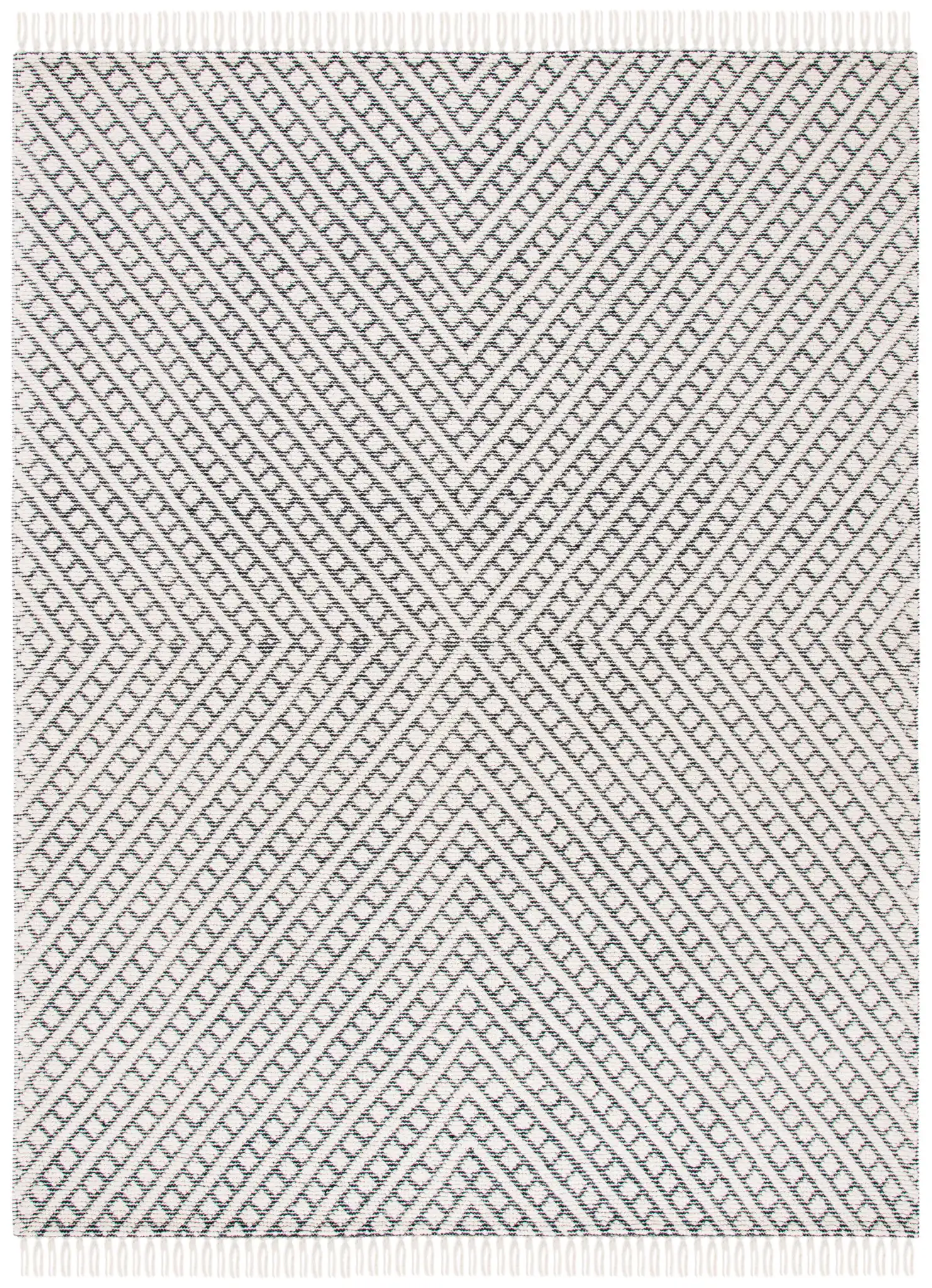 Natura Concentric Chevron Hand-Loomed Wool Rug in Ivory / Black