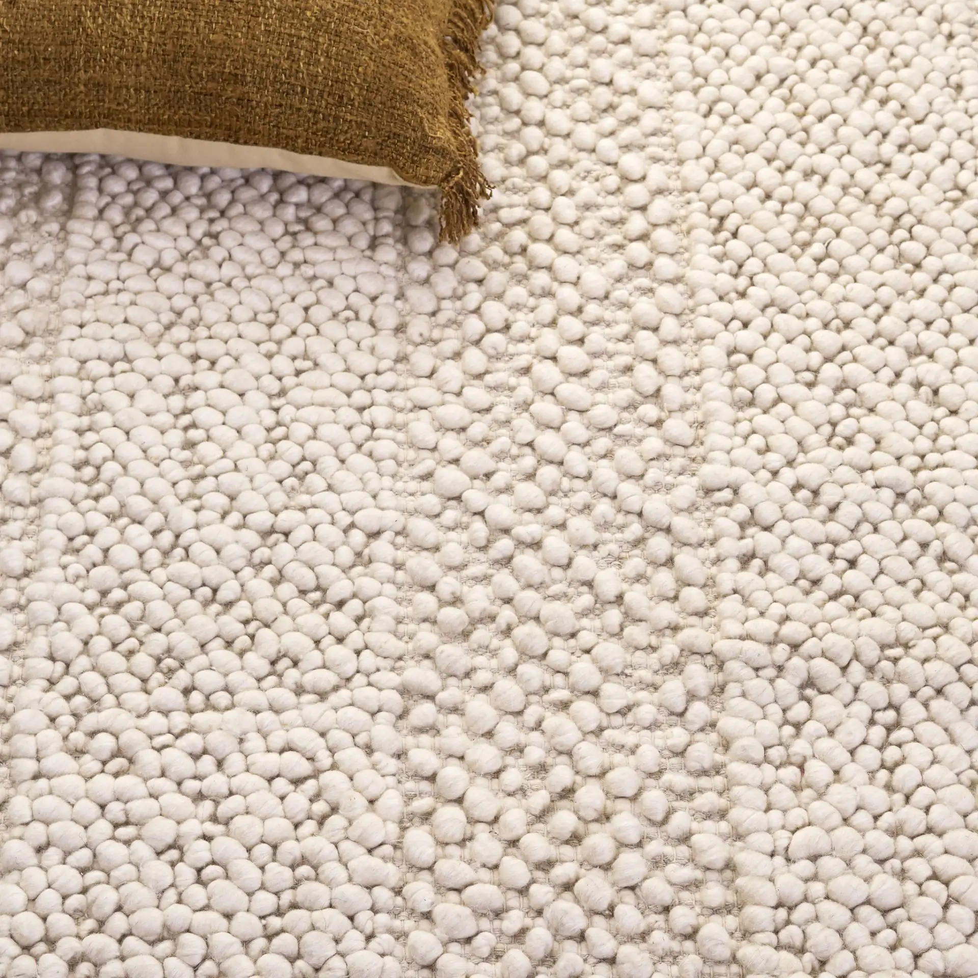 Natura Concentric Border Hand-Woven Rug in Ivory in a styled room