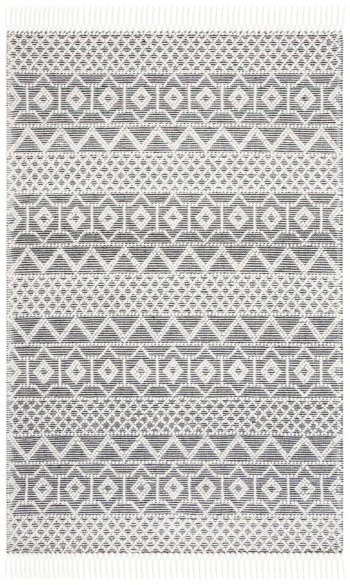 Natura Tribal Chevron Stripe Hand-Loomed Wool Rug in Ivory / Black