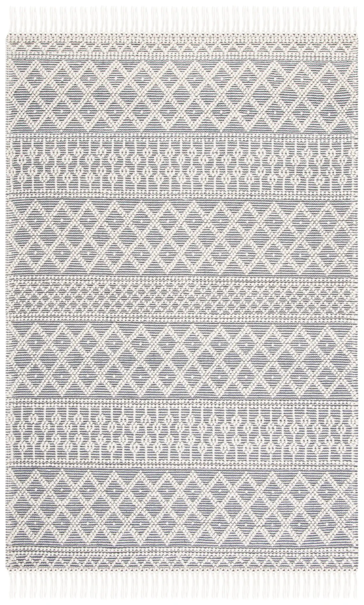 Natura Banded Trellis Diamond Hand-Loomed Wool Rug in Ivory / Gray