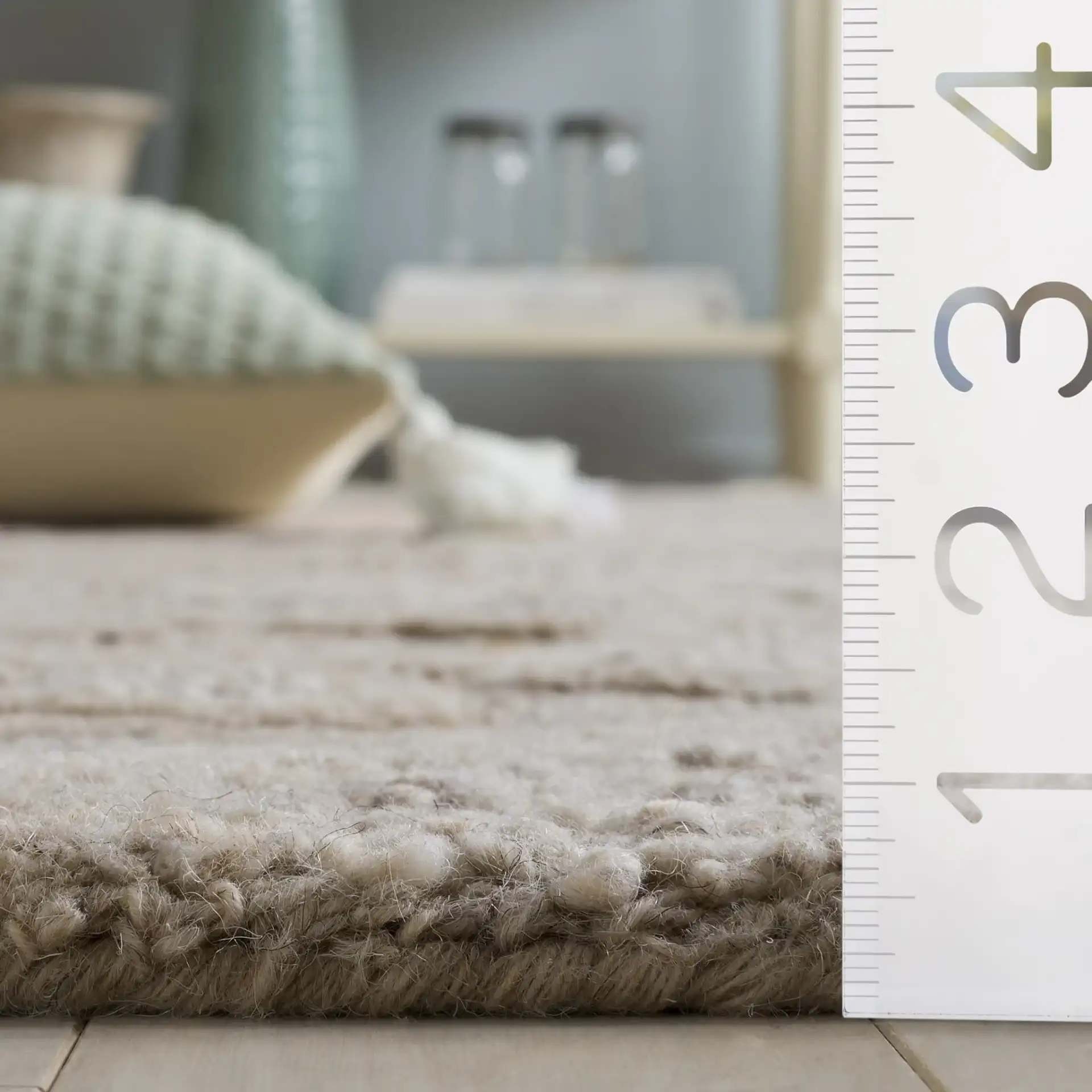 Natura Transitional Floral Hand-Tufted Wool Rug in Beige in a styled room