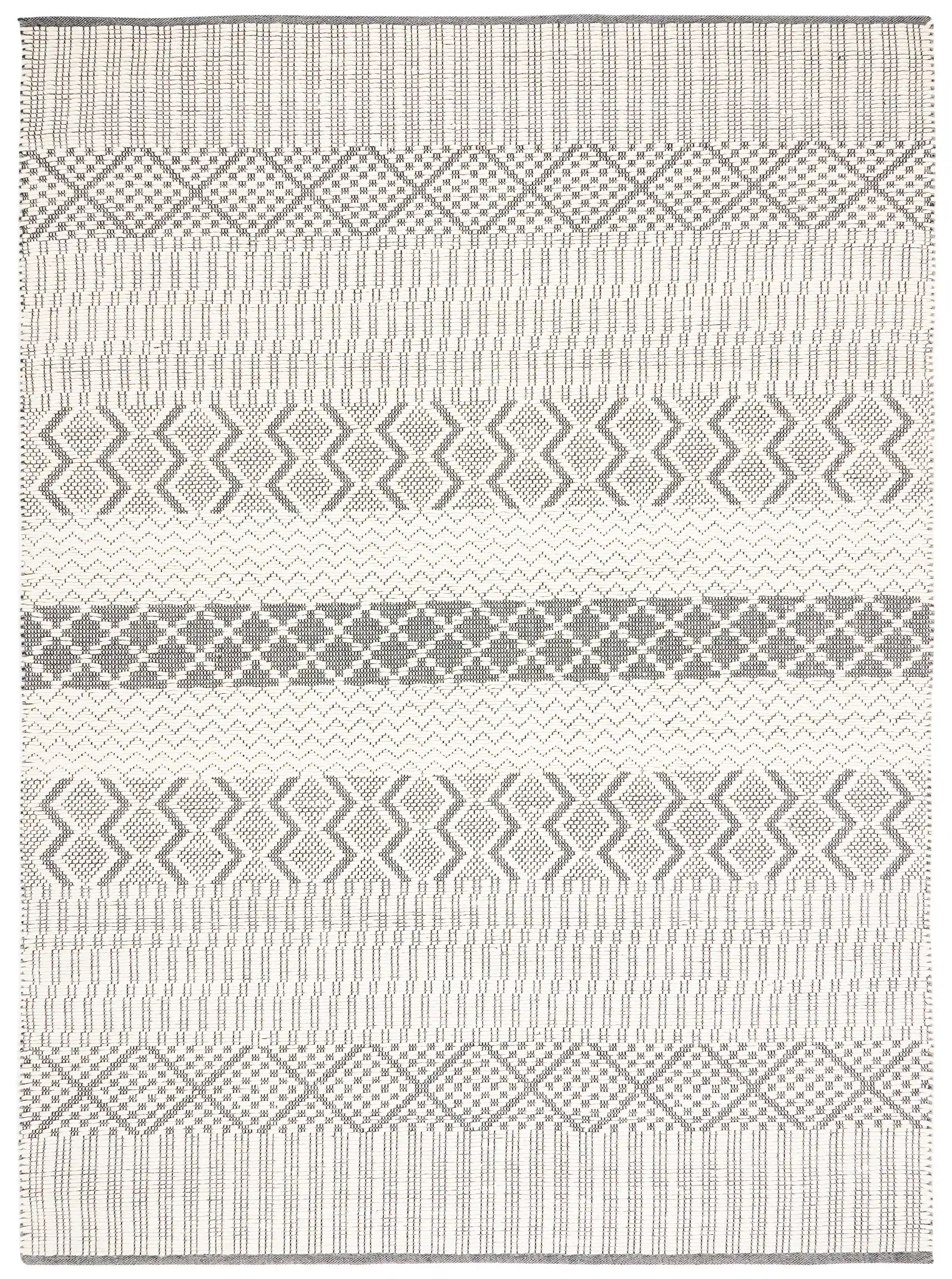 Natura Banded Tribal Geometric Hand-Woven Wool Rug in Ivory / Gray