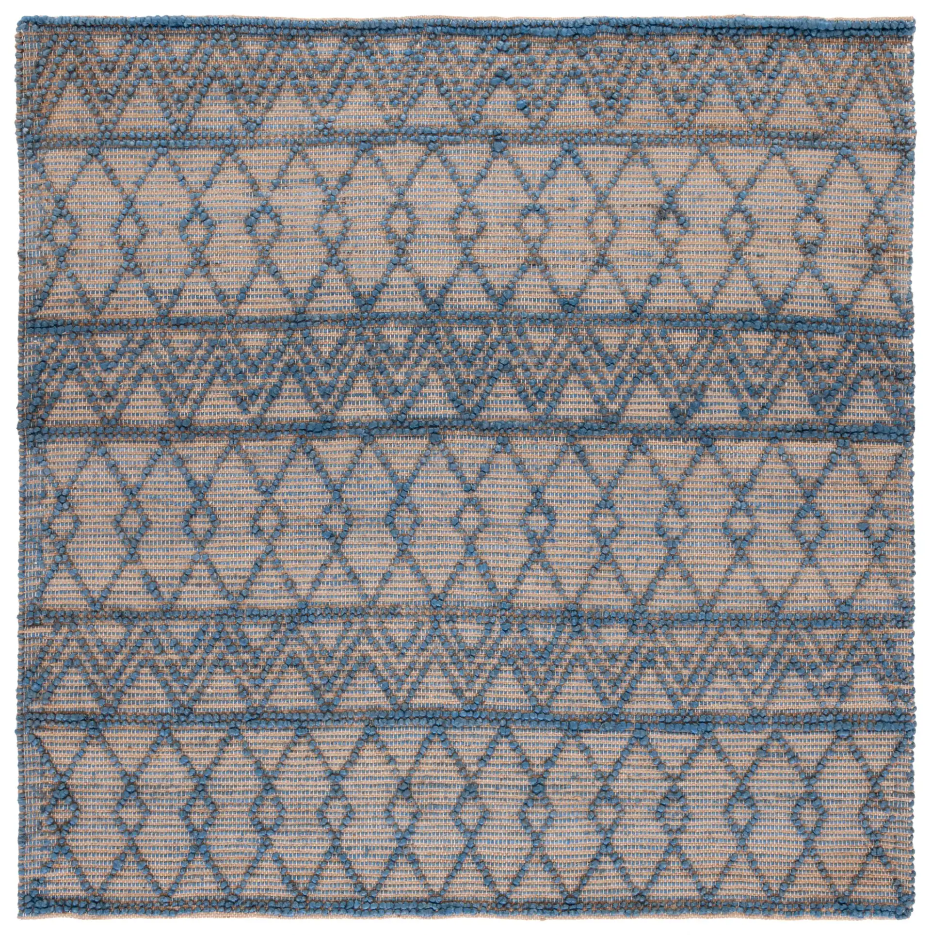 Natural Fiber Banded Chevron Flatweave Jute Rug in Blue / Natural