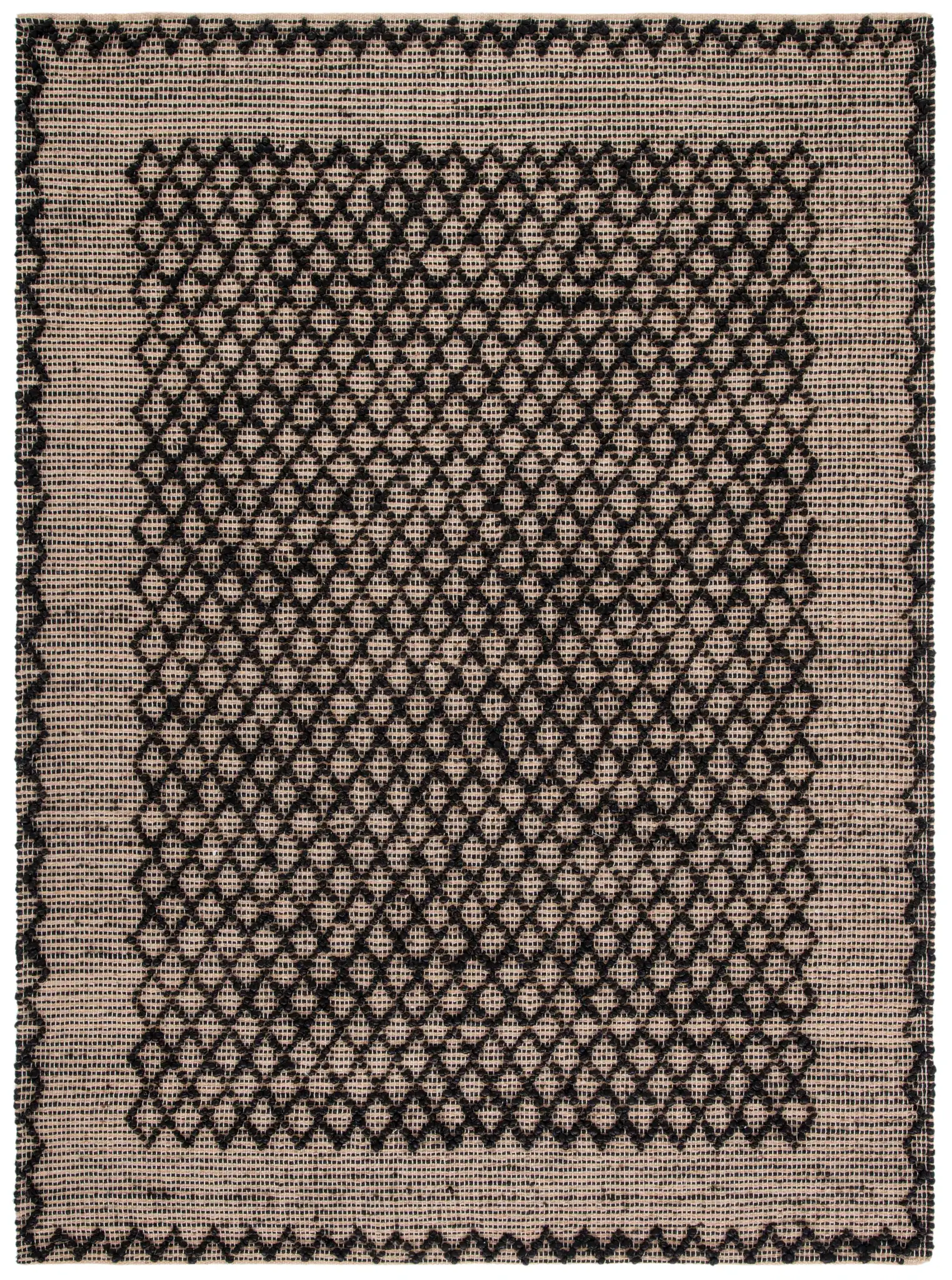 Natural Fiber Diamond Grid Flatweave Jute Rug in Black / Natural
