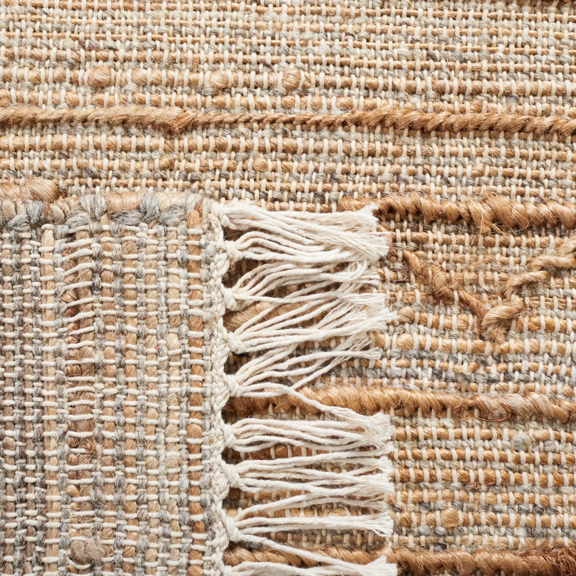 Natural Fiber Banded Chevron Hand-Loomed Jute Rug in Natural in a styled room