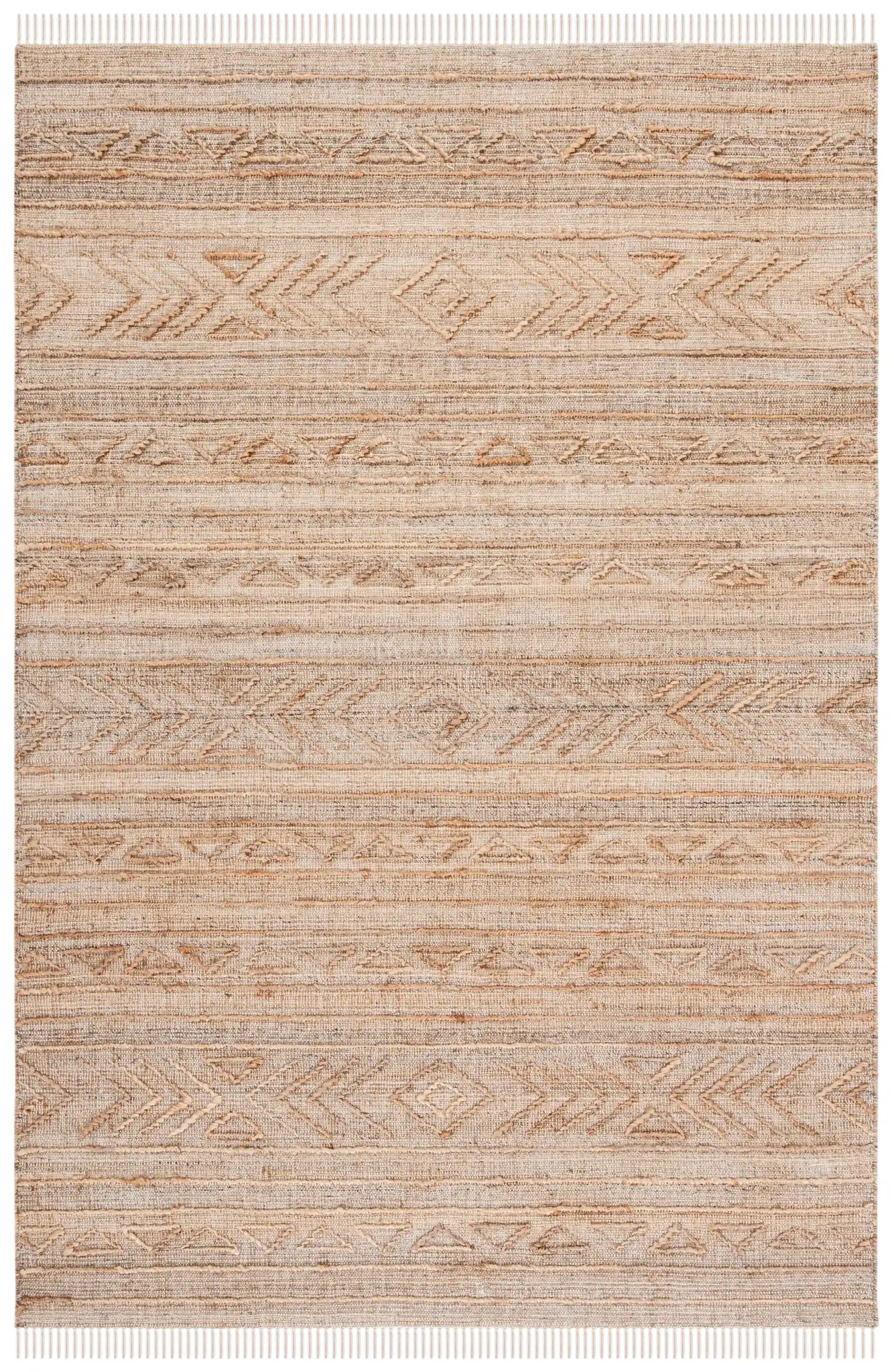 Natural Fiber Banded Chevron Hand-Loomed Jute Rug in Natural