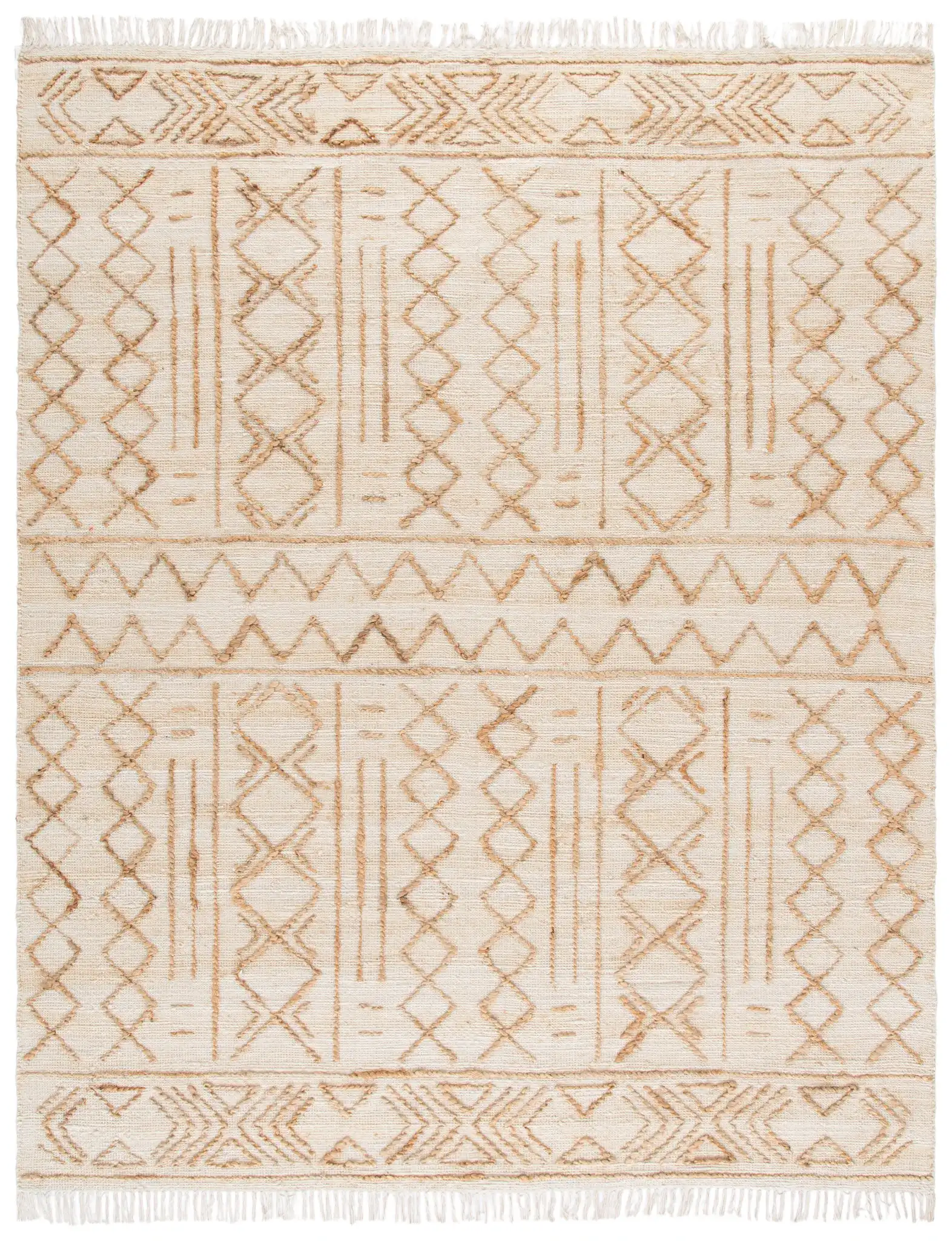Natural Fiber Geometric Banded Hand-Loomed Jute Rug in Natural / Beige