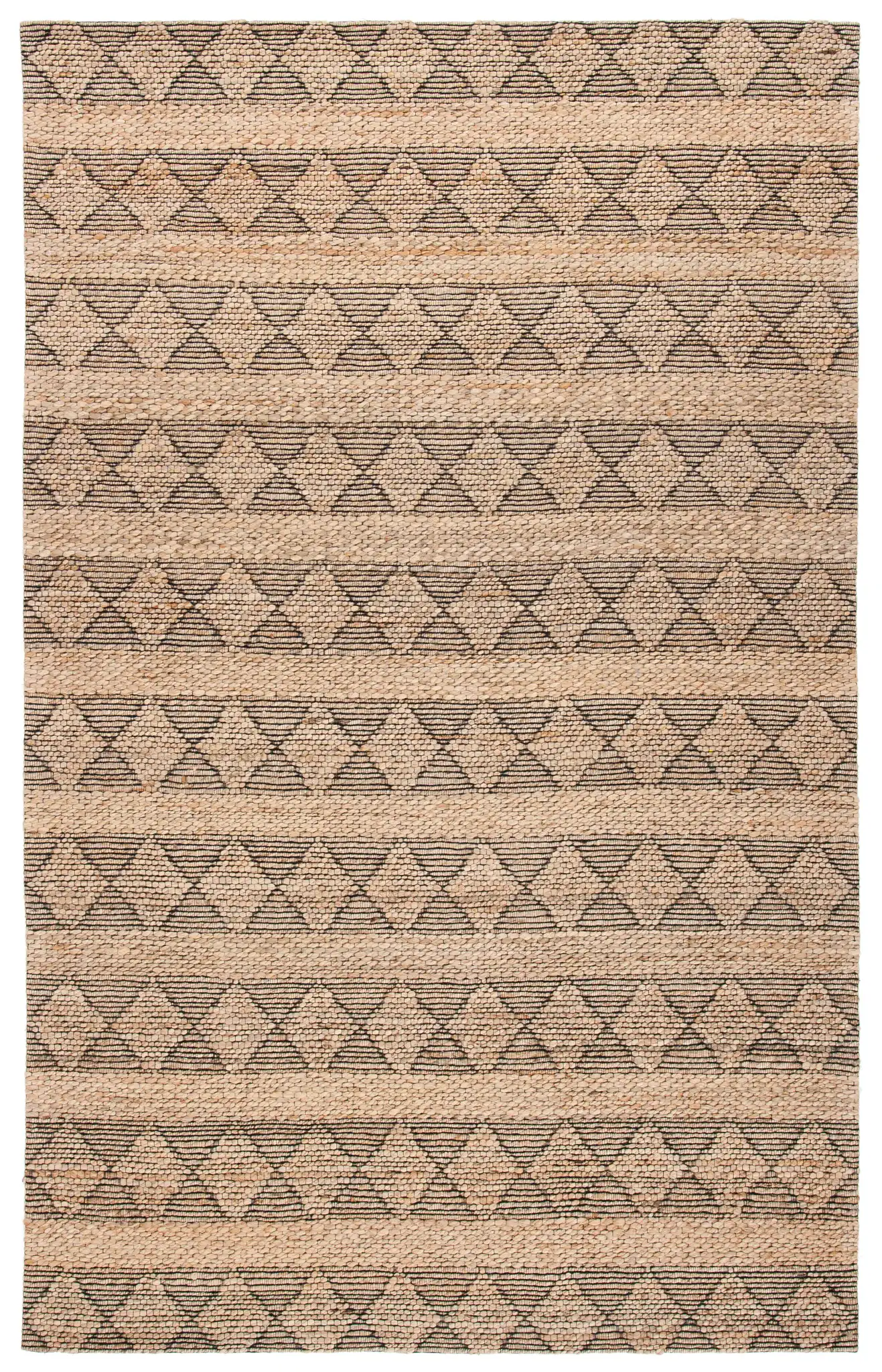 Natural Fiber Banded Diamond Hand-Tufted Rug in Natural / Black