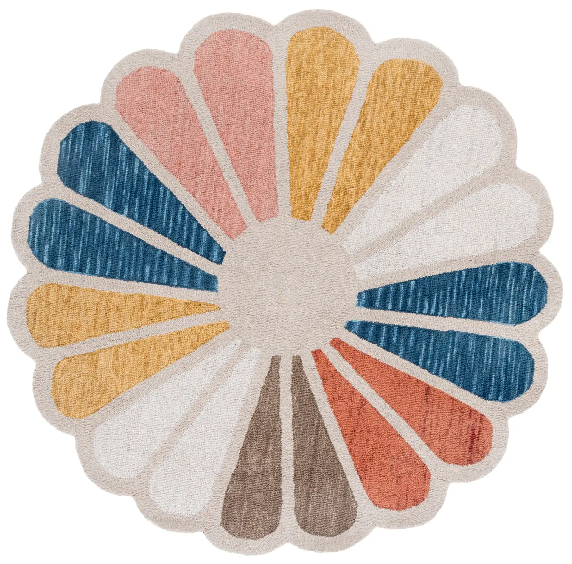 Novelty Flower Blossom Hand-Tufted Wool Rug in Beige / Blue