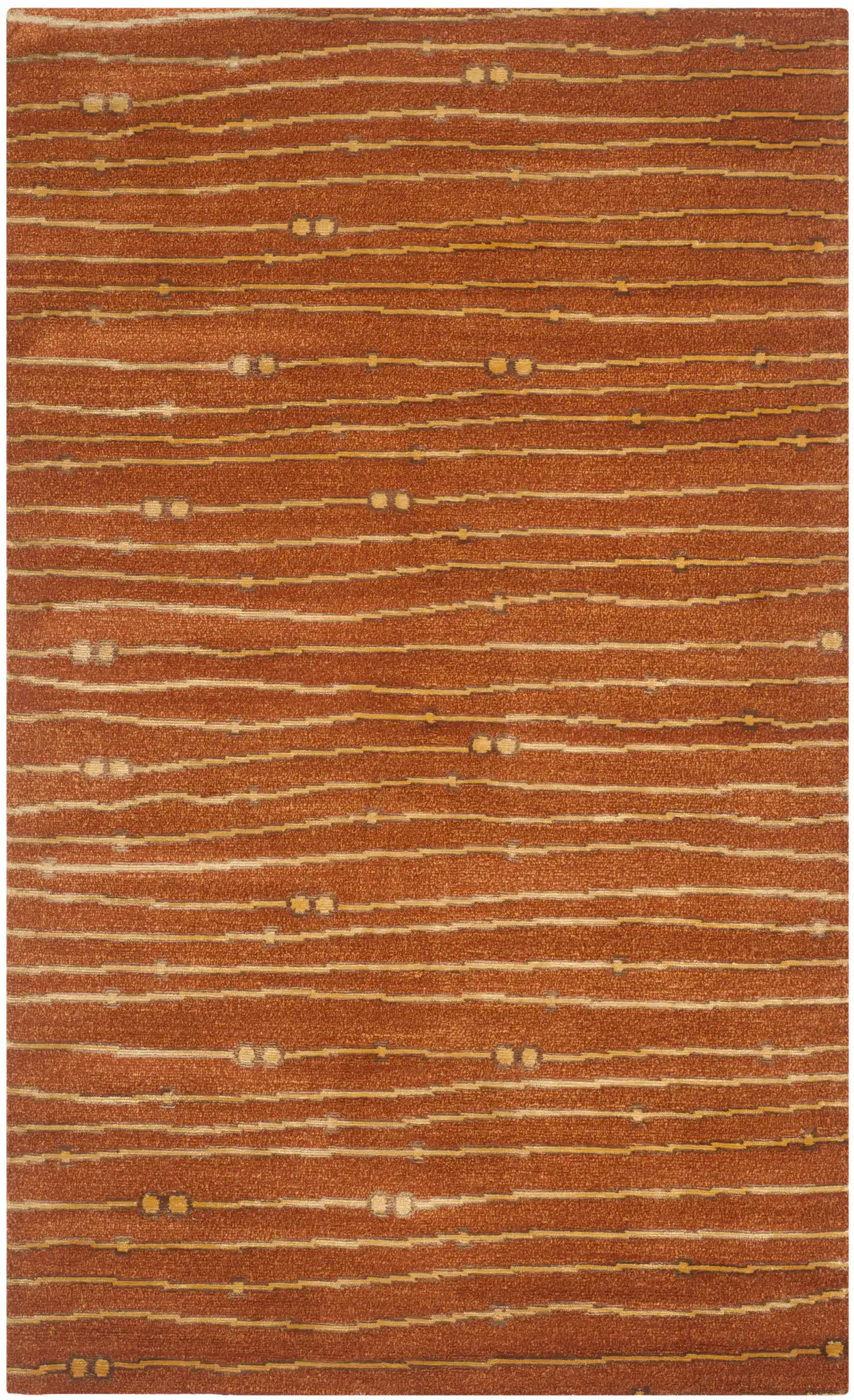 Nepalese Strata Beaded Stripe Hand-Knotted Rug in Rust / Orange