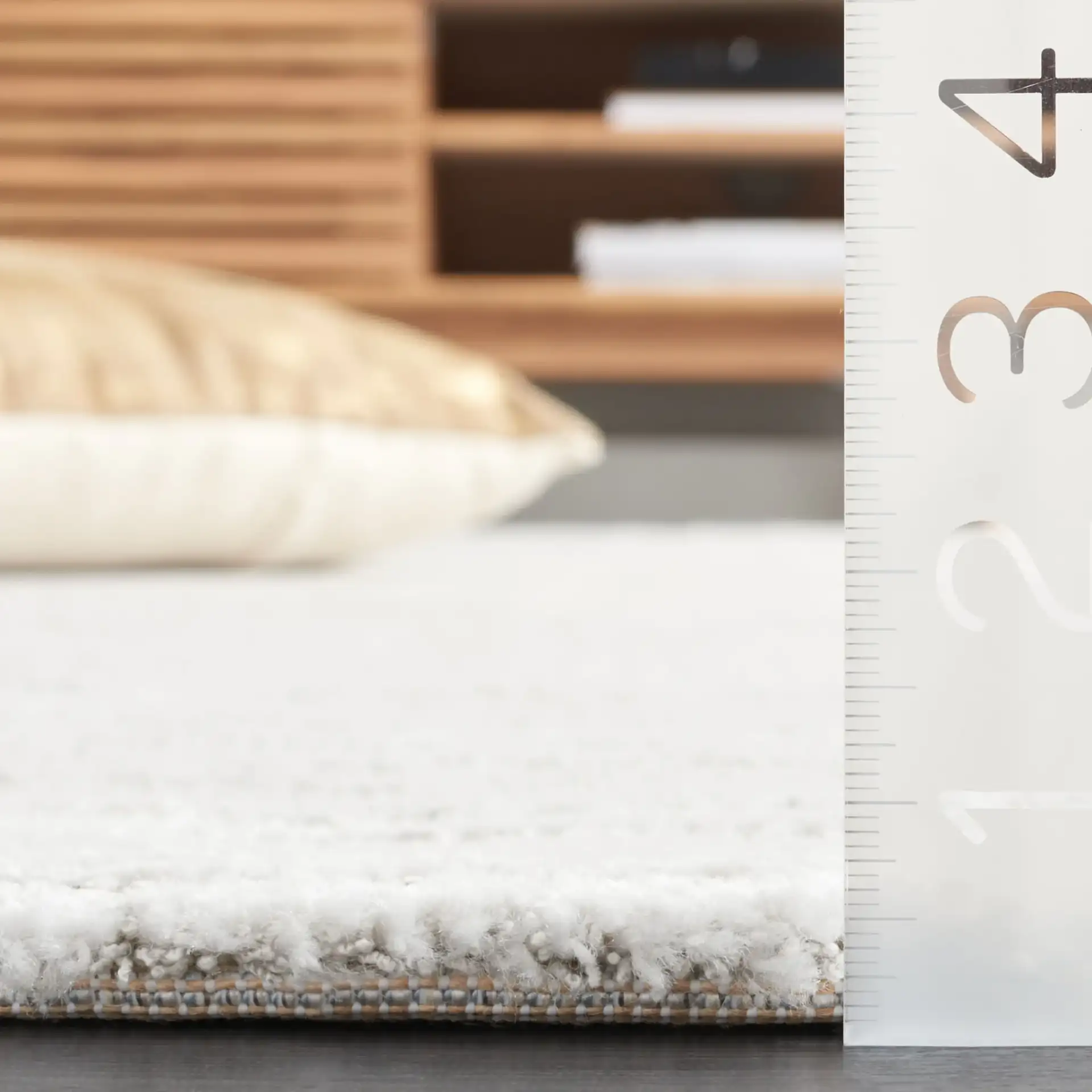 Neptune Ribbed Solid Rug in Light Gray / Gray in a styled room