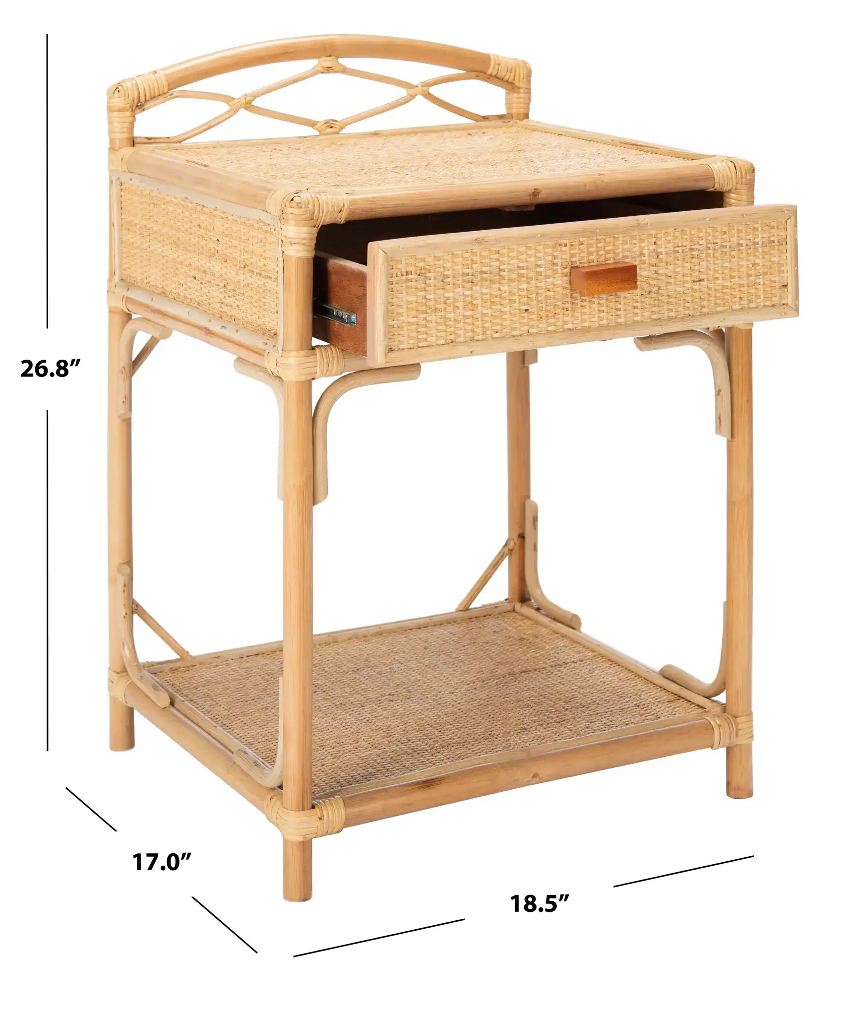 Bea One-Drawer One-Shelf Nightstand in Natural, detail view