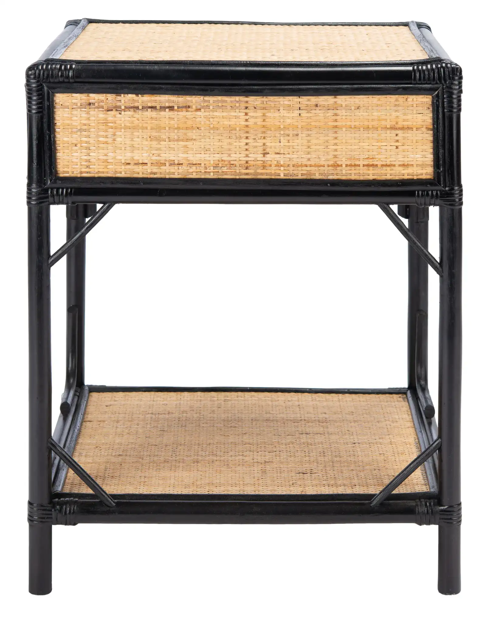 Roya One-Drawer One-Shelf Nightstand in Black / Natural, detail view